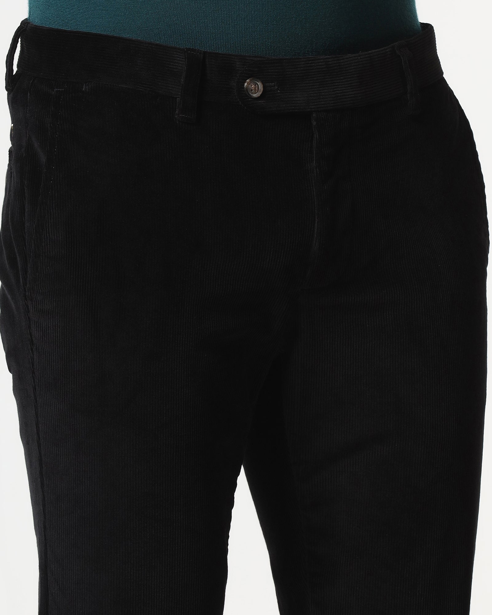 Black Corduroy Solid Khakis - Gerone