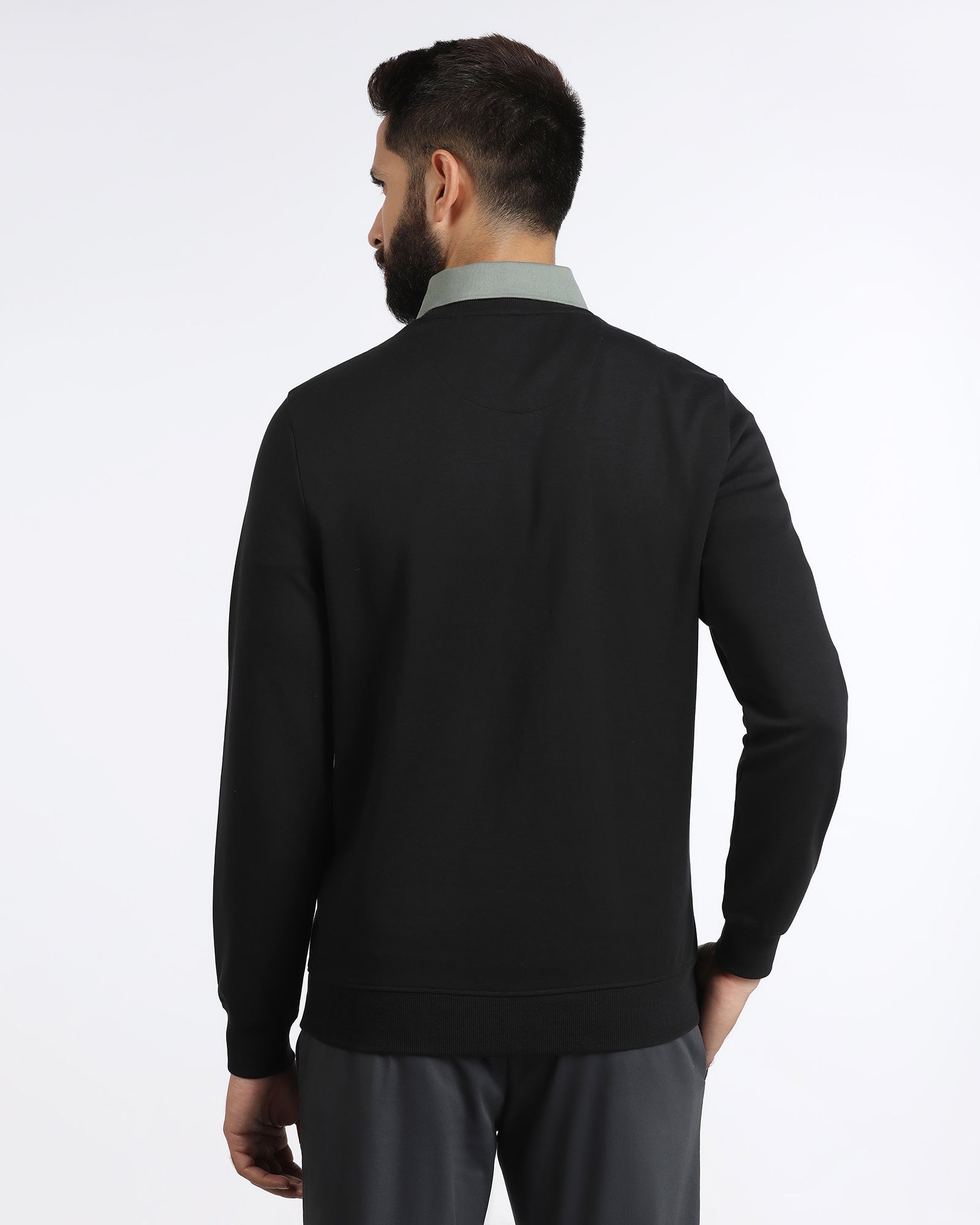 Black Crew Neck Solid Sweatshirt - Bling