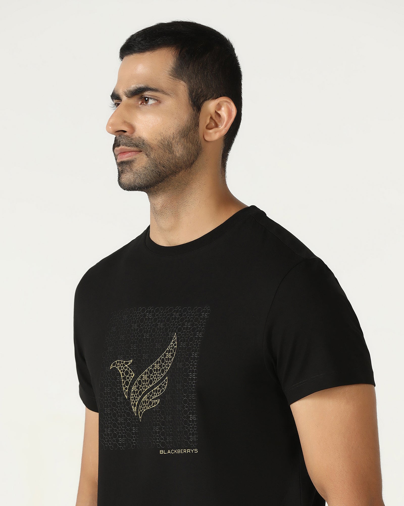 Black Crew Neck Solid T-Shirt - Fly