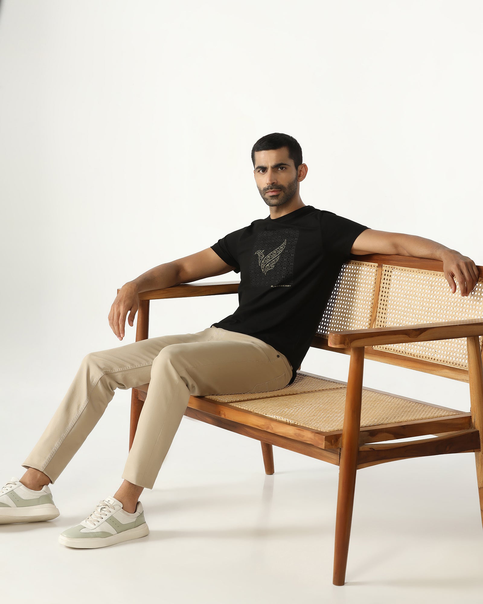 Black Crew Neck Solid T-Shirt - Fly