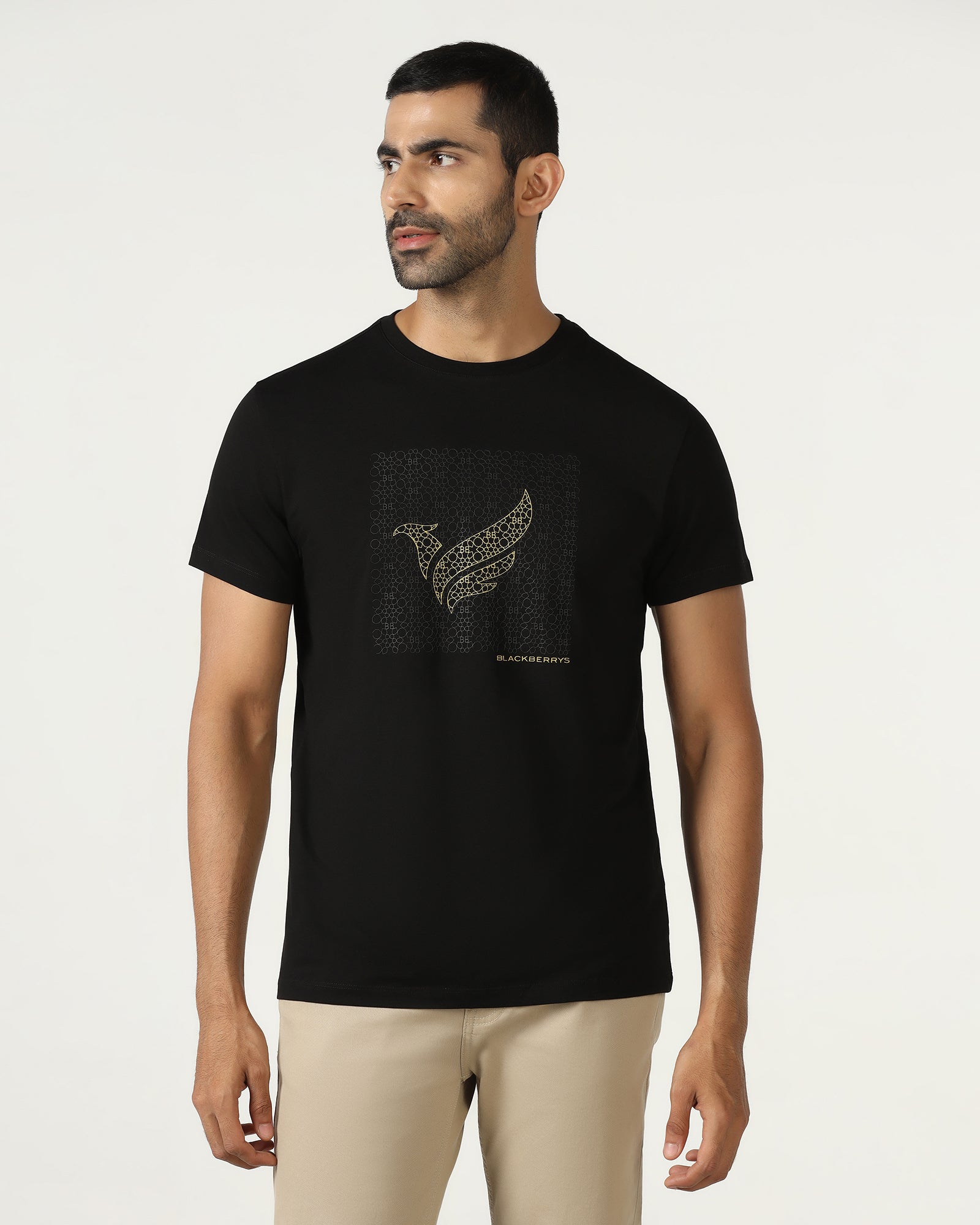 Black Crew Neck Solid T-Shirt - Fly