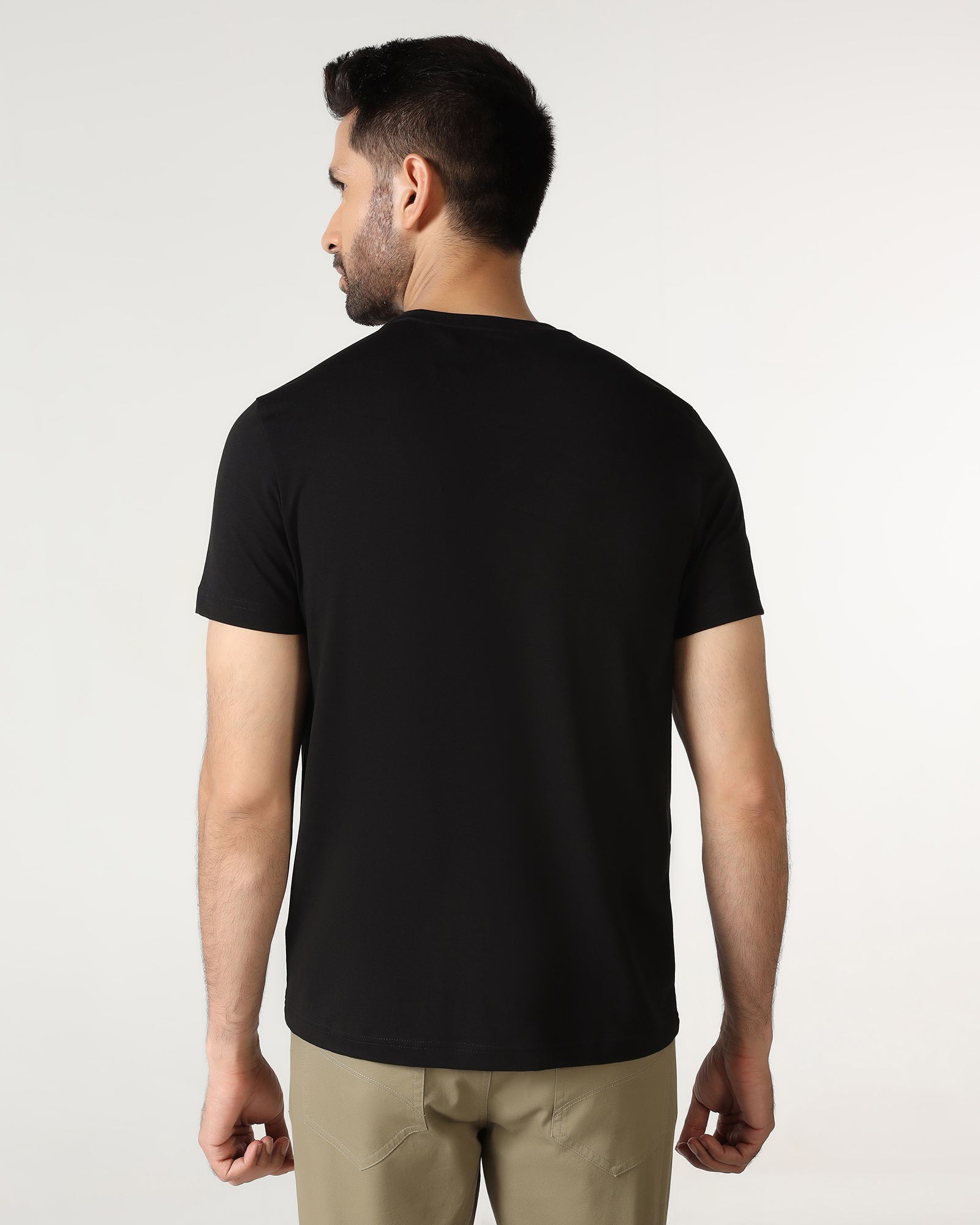 Black Crew Neck Solid T-Shirt - Ram