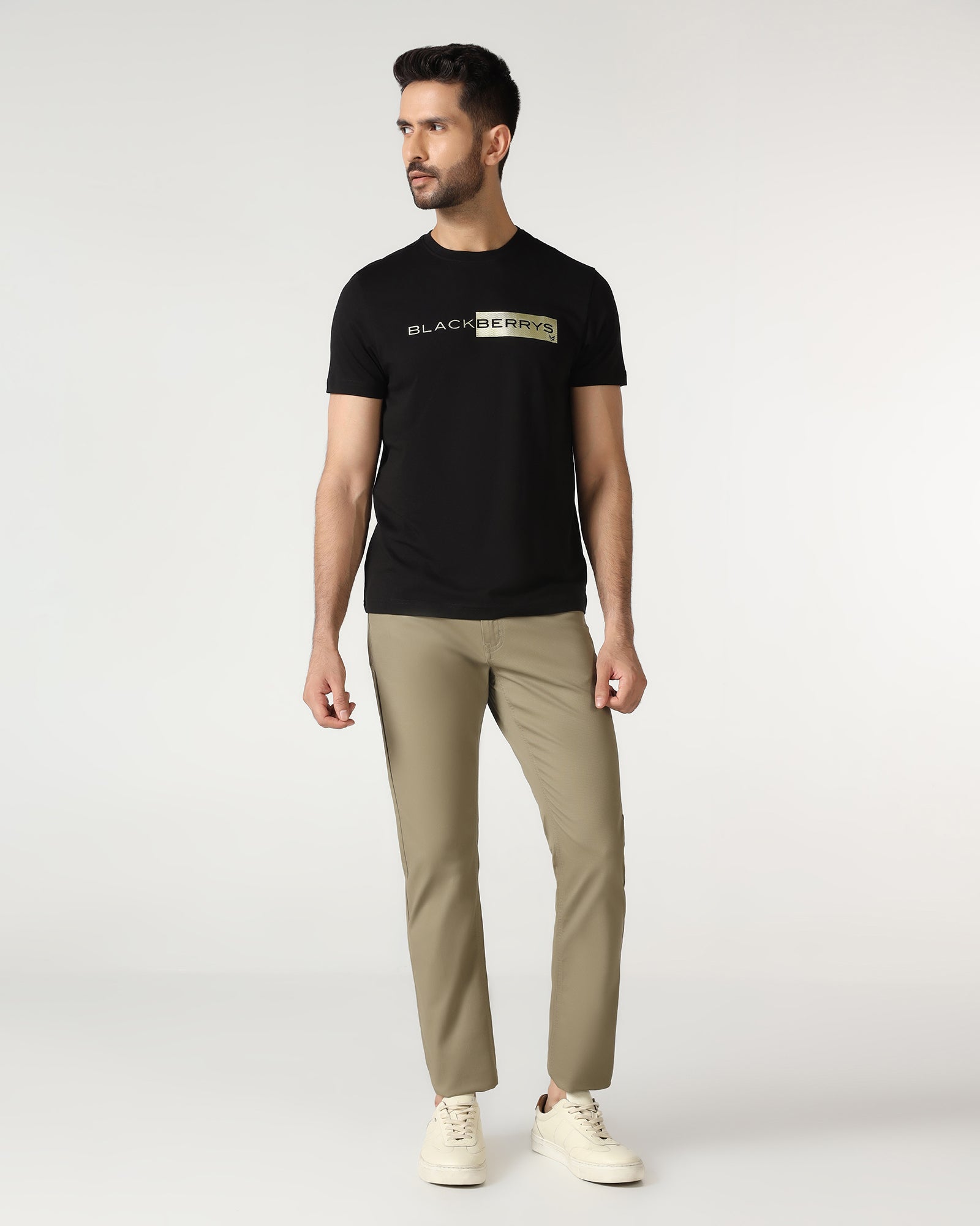 Black Crew Neck Solid T-Shirt - Ram