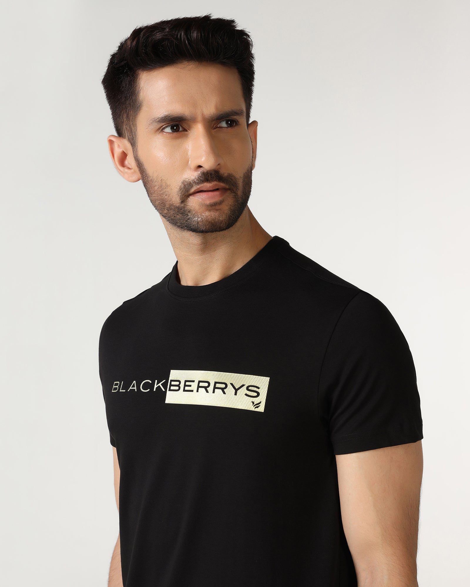 Black Crew Neck Solid T-Shirt - Ram