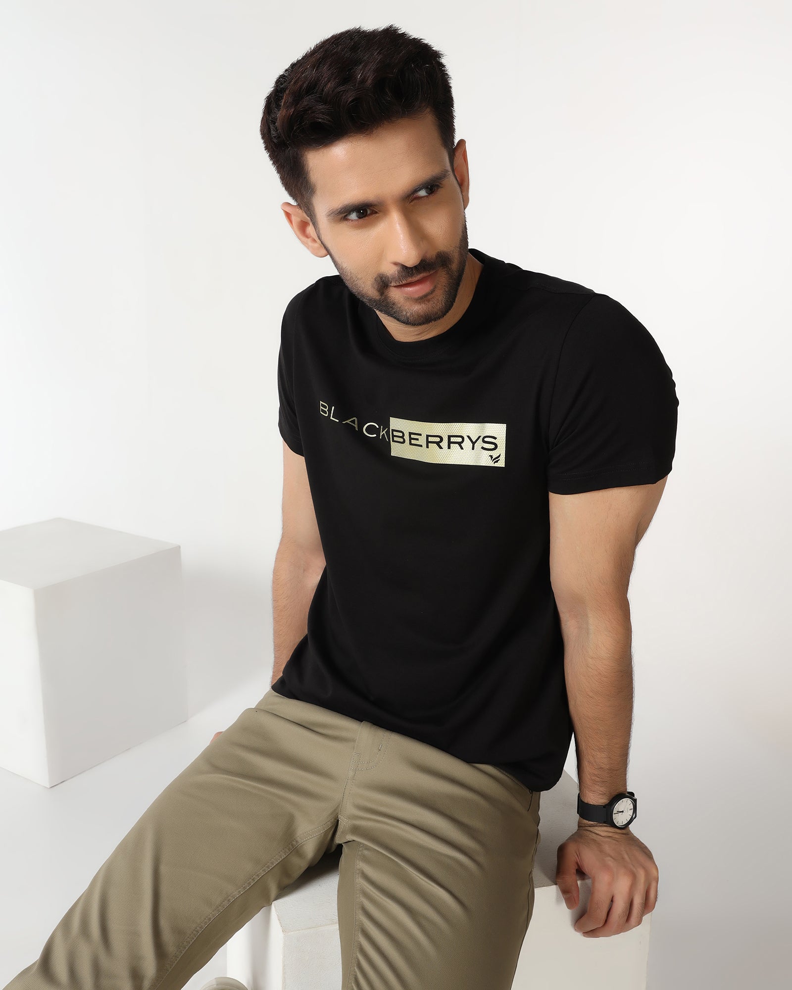 Black Crew Neck Solid T-Shirt - Ram