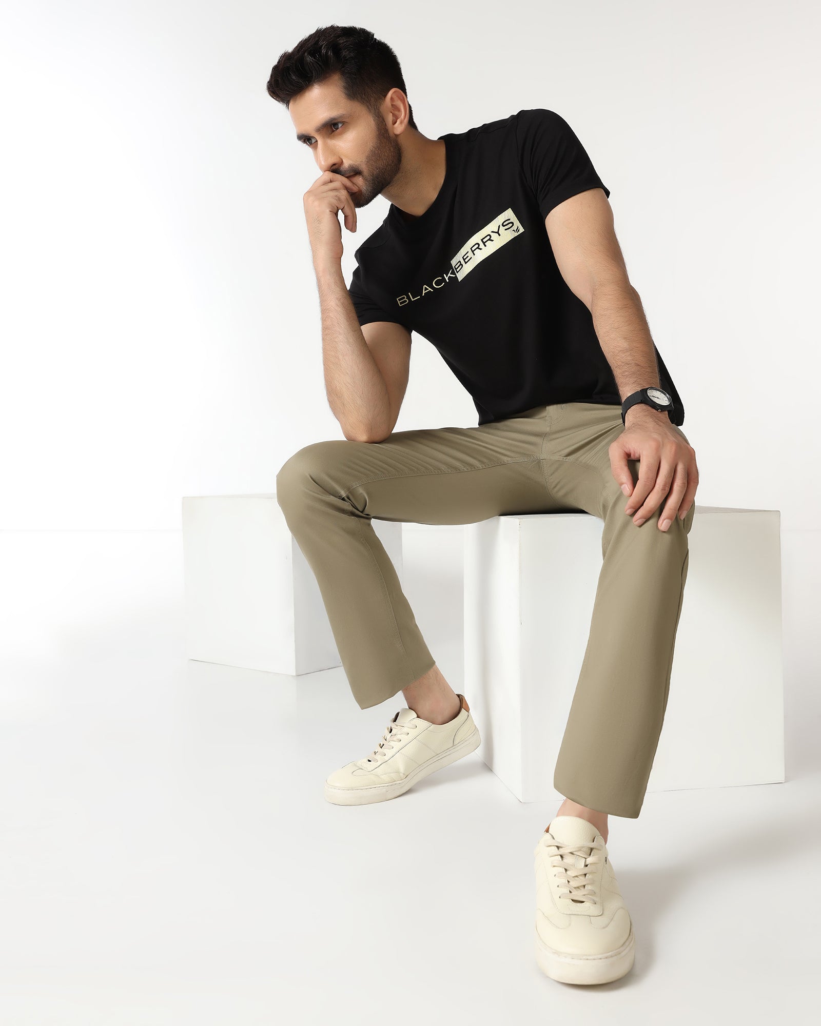 Black Crew Neck Solid T-Shirt - Ram