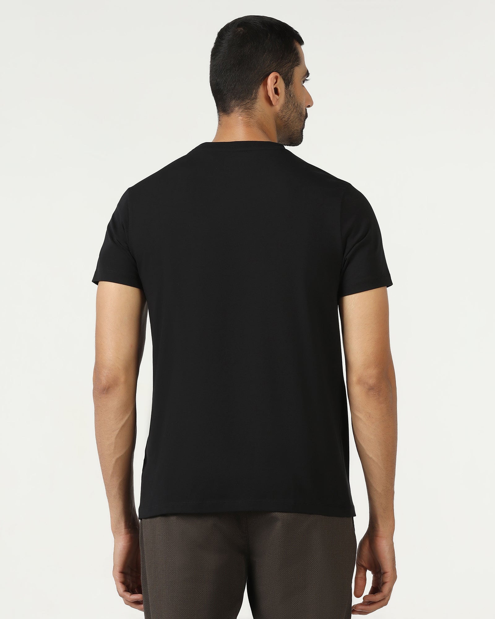 Black Crew Neck Solid T-Shirt - Roxx
