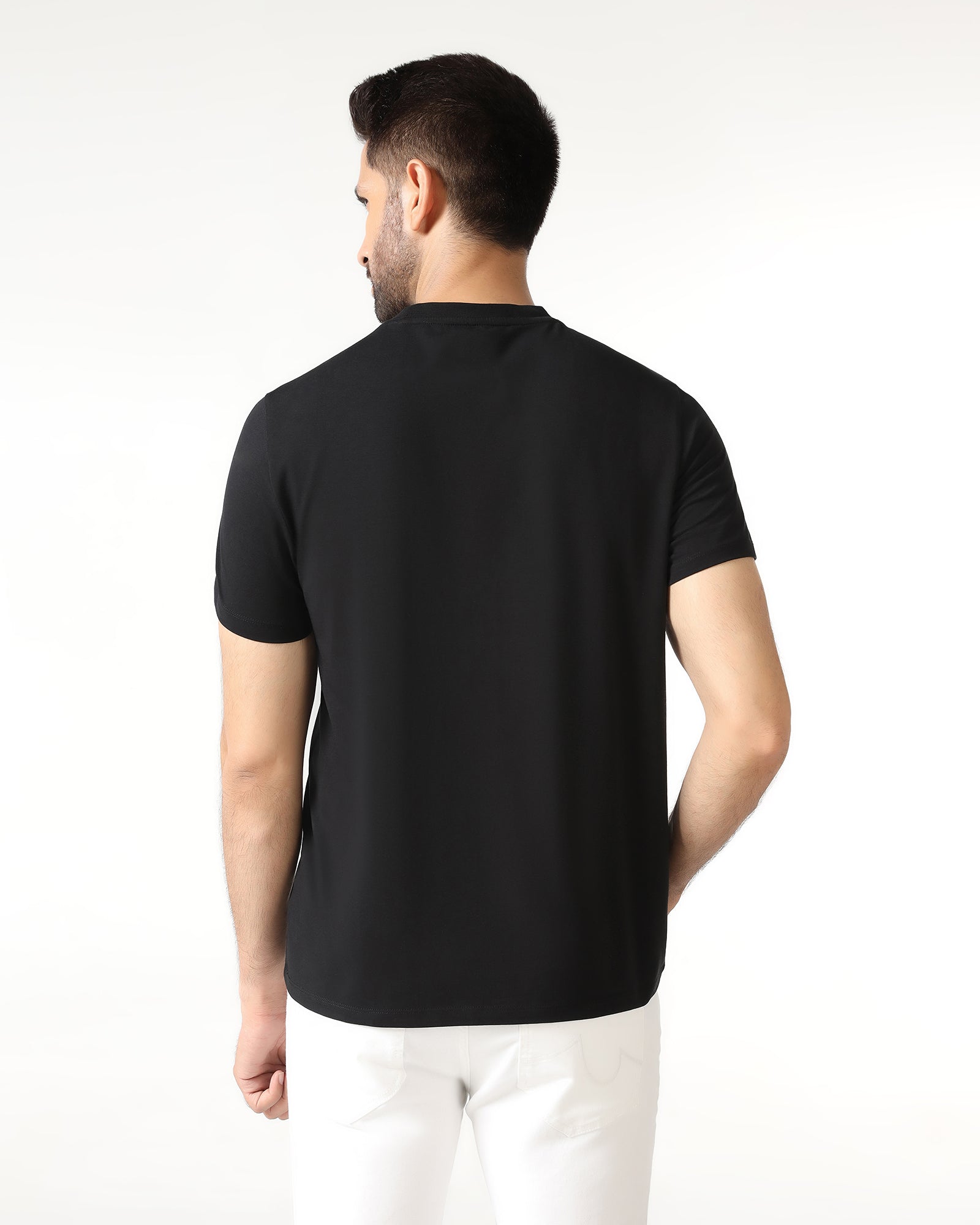 Black Crew Neck Solid T-Shirt - Rust
