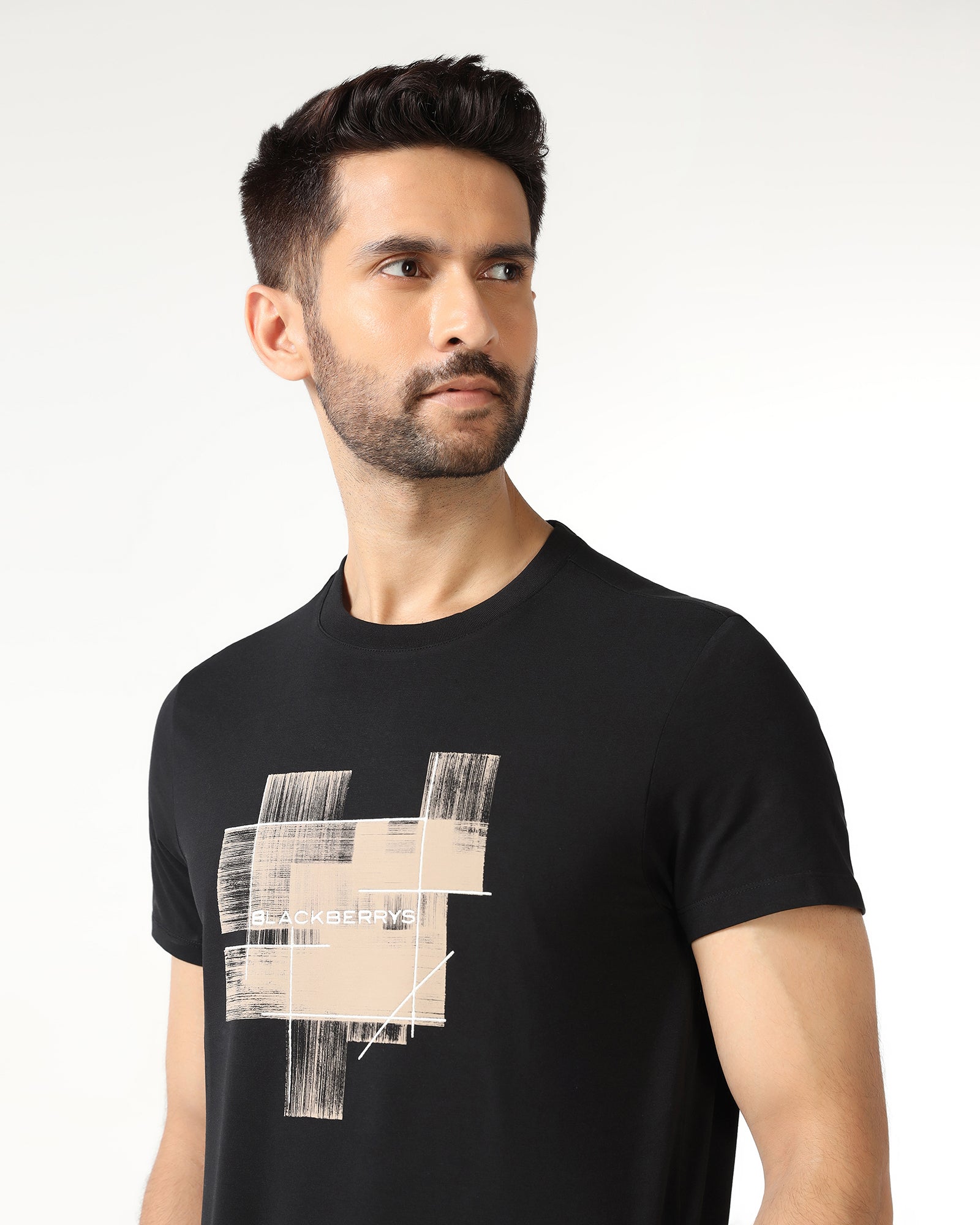 Black Crew Neck Solid T-Shirt - Rust