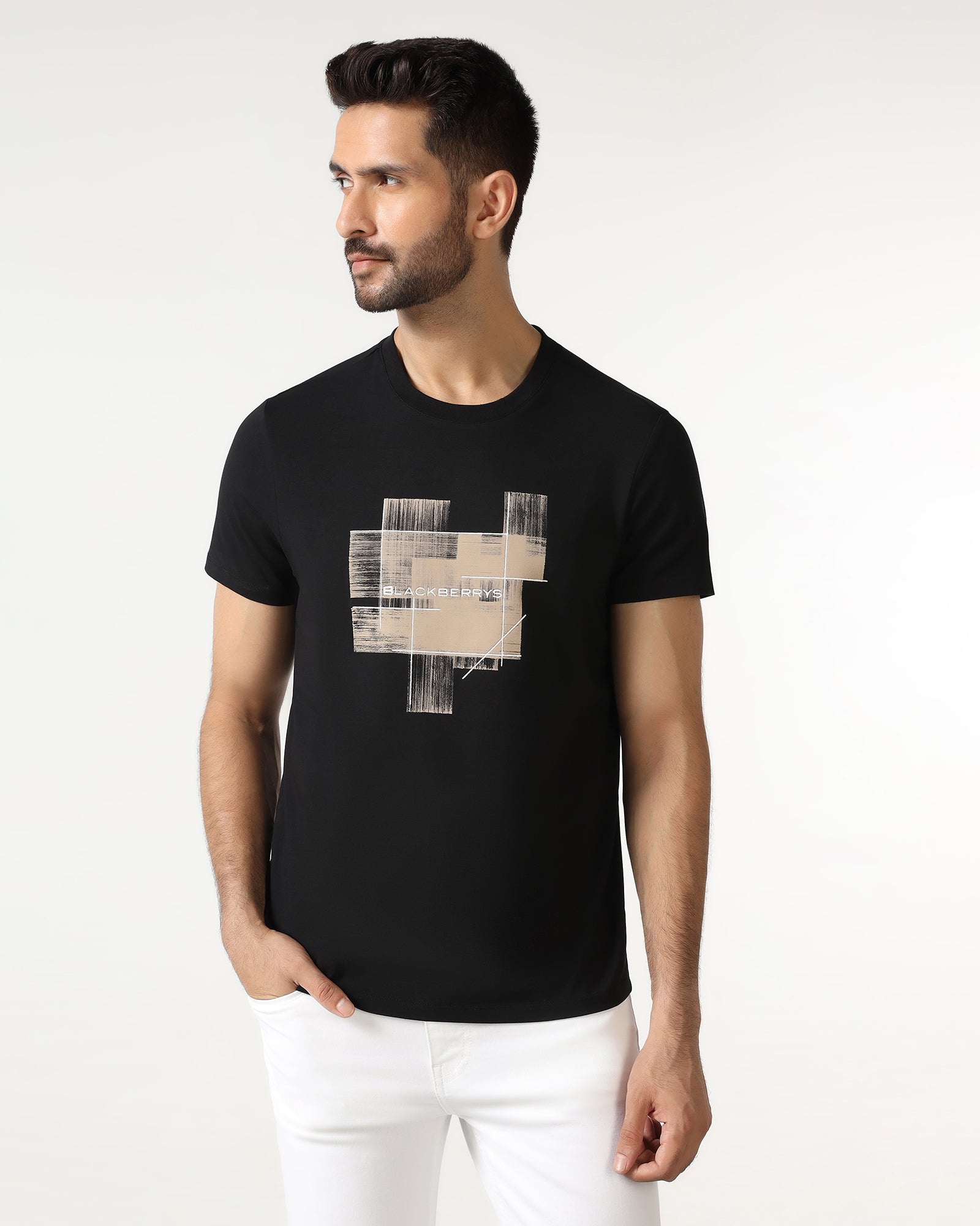 Black Crew Neck Solid T-Shirt - Rust