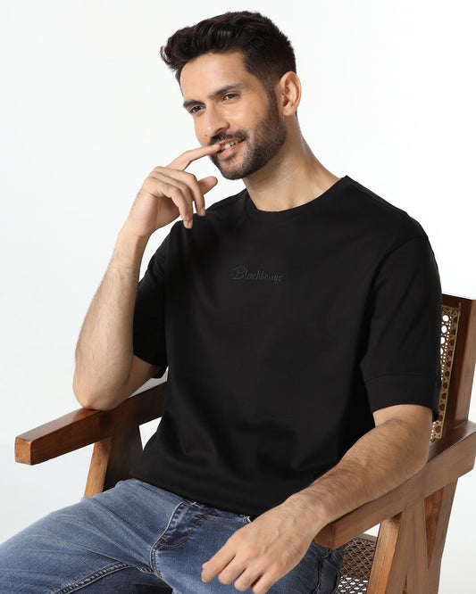 Black Crew Neck Solid T-Shirt - Toss