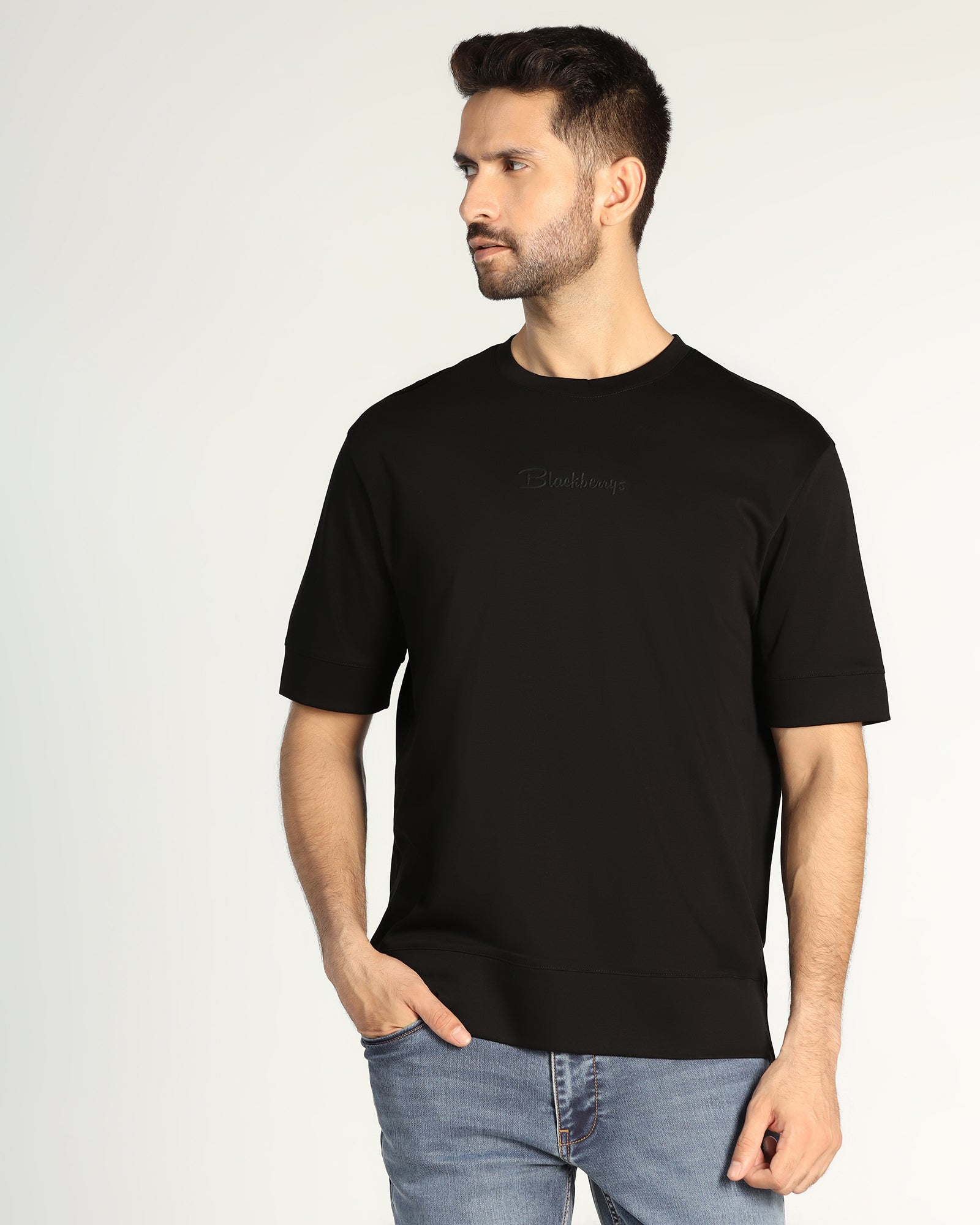 Black Crew Neck Solid T-Shirt - Toss