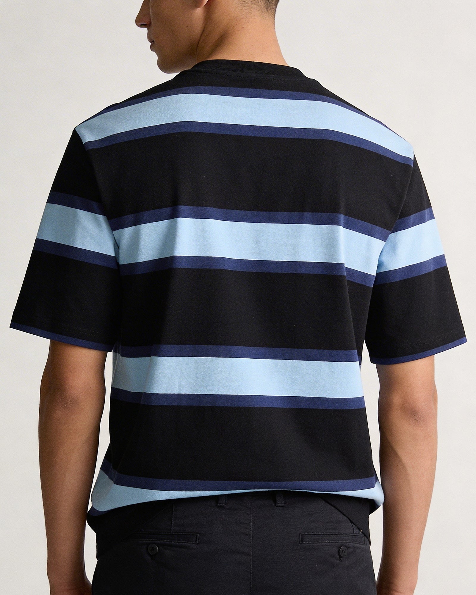 Black Crew Neck Stripe T-Shirt - Morris