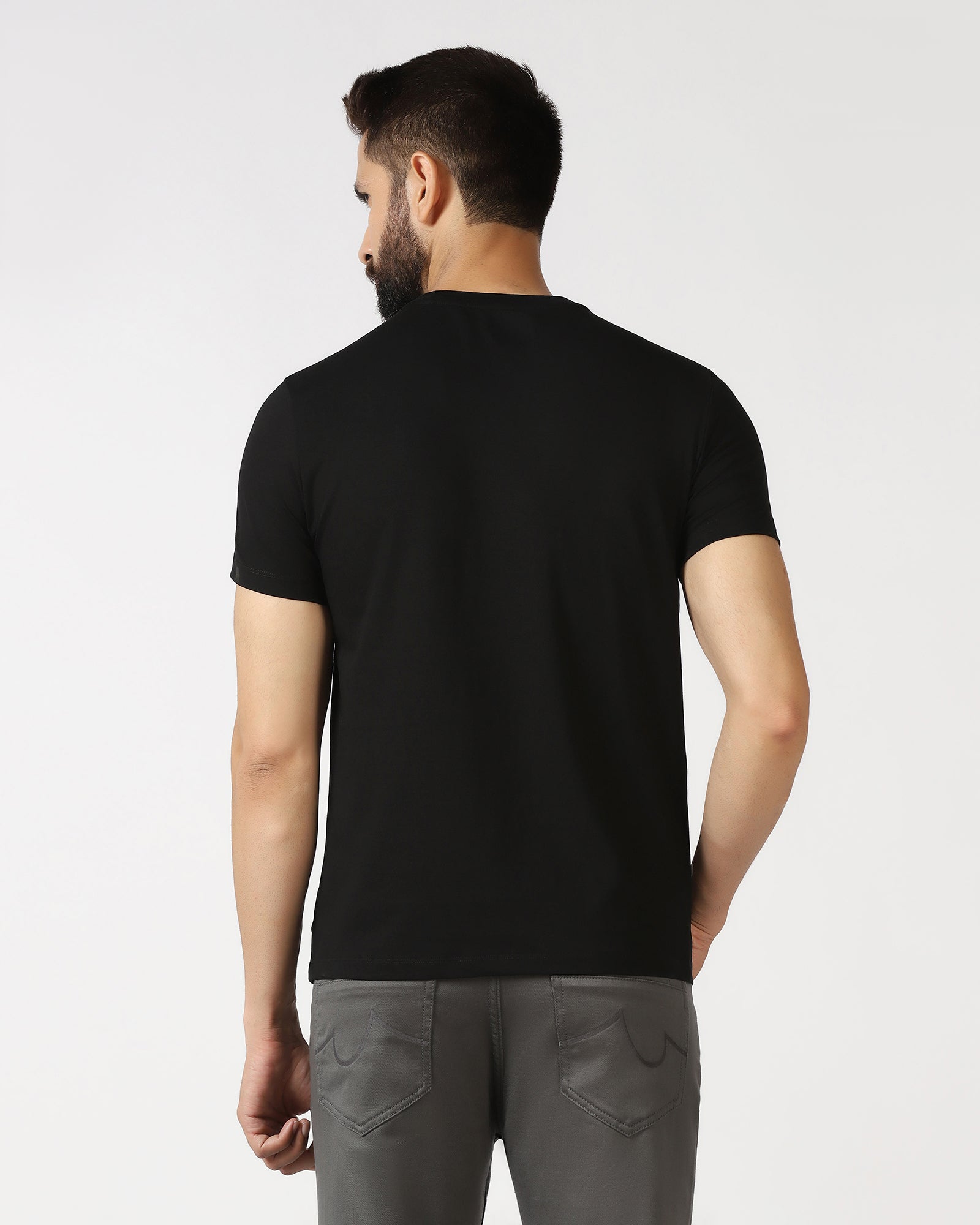 Black Crew Neck Textured T-Shirt - Crown