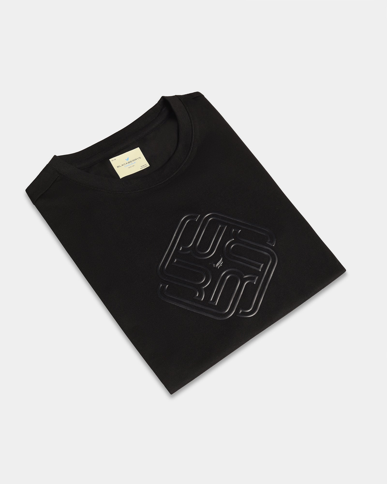 Black Crew Neck Textured T-Shirt - Crown