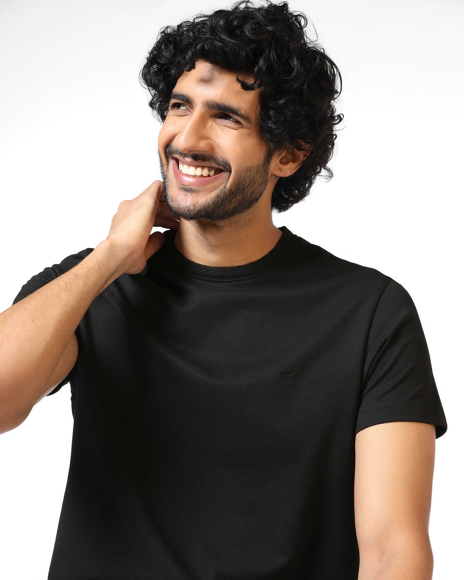 Black Crew Neck Textured T-Shirt - Hexa