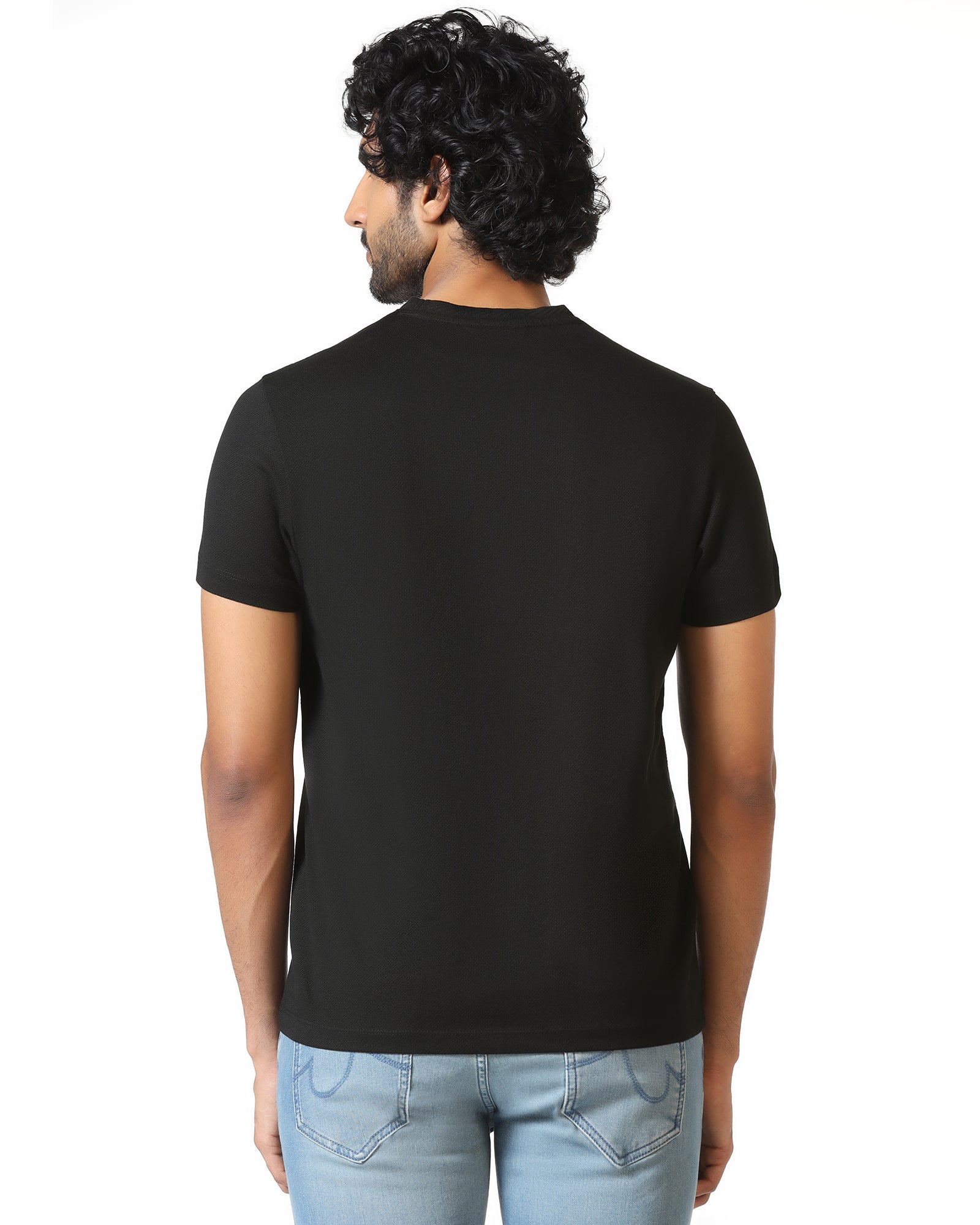 Black Crew Neck Textured T-Shirt - Hexa