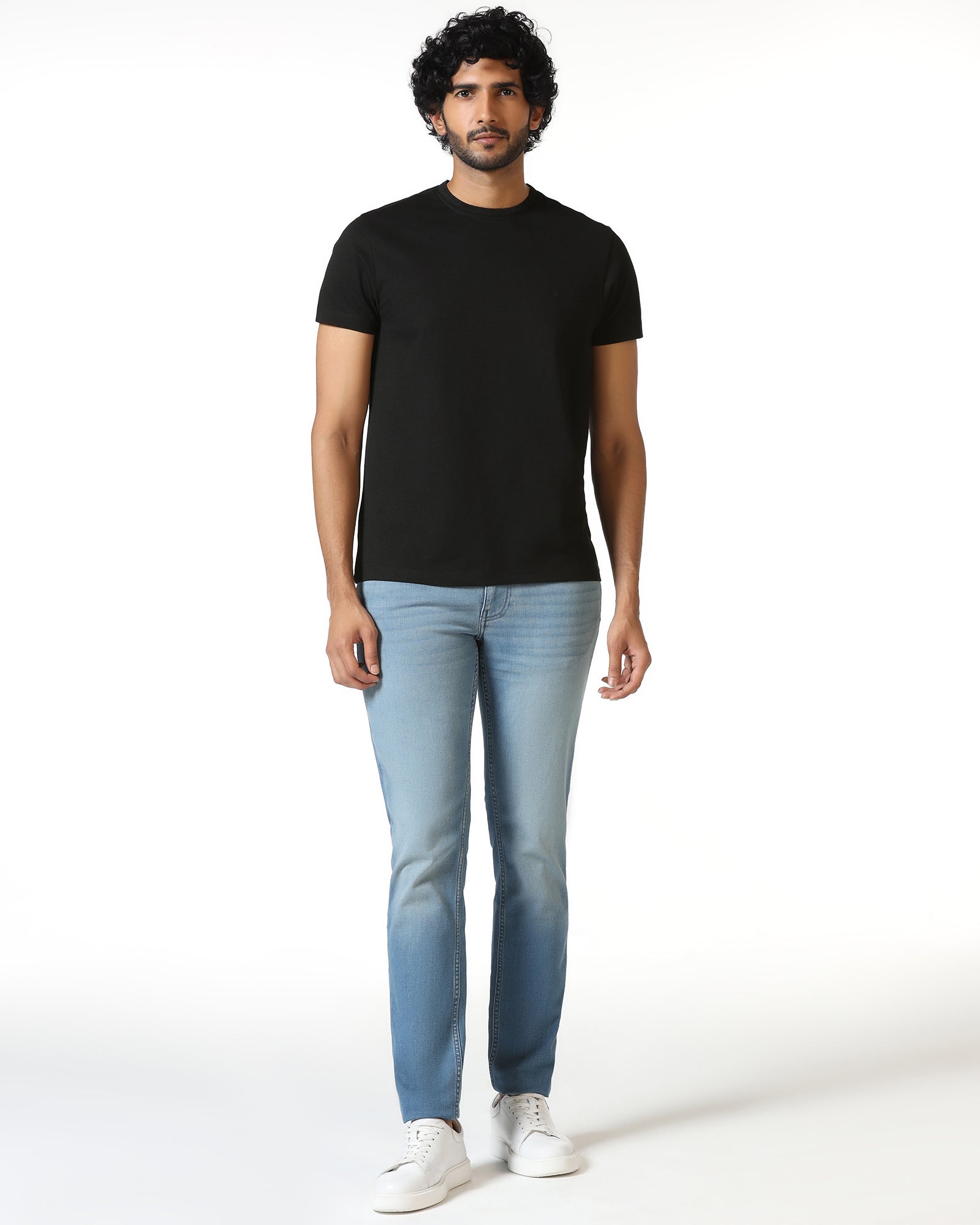 Black Crew Neck Textured T-Shirt - Hexa