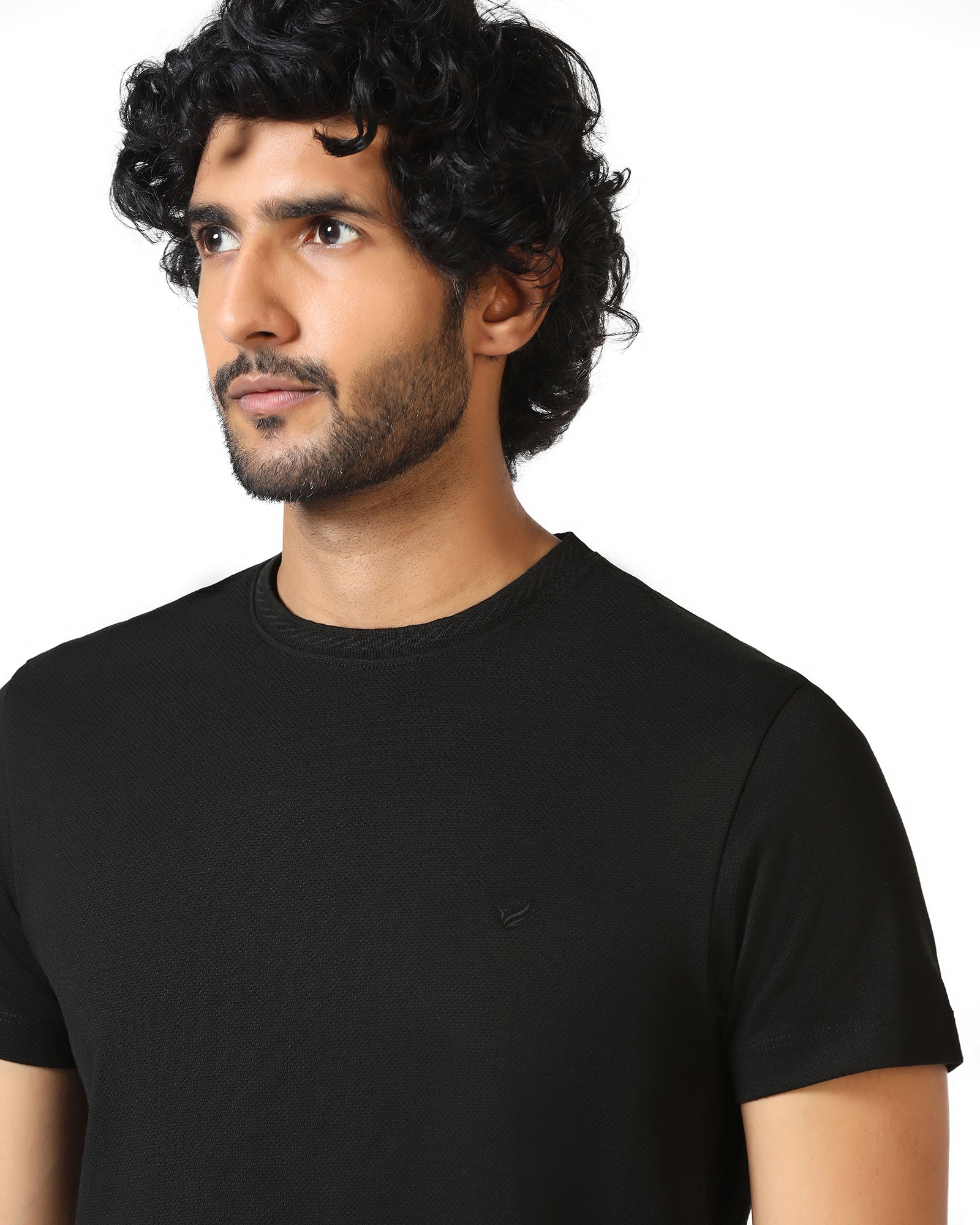 Black Crew Neck Textured T-Shirt - Hexa