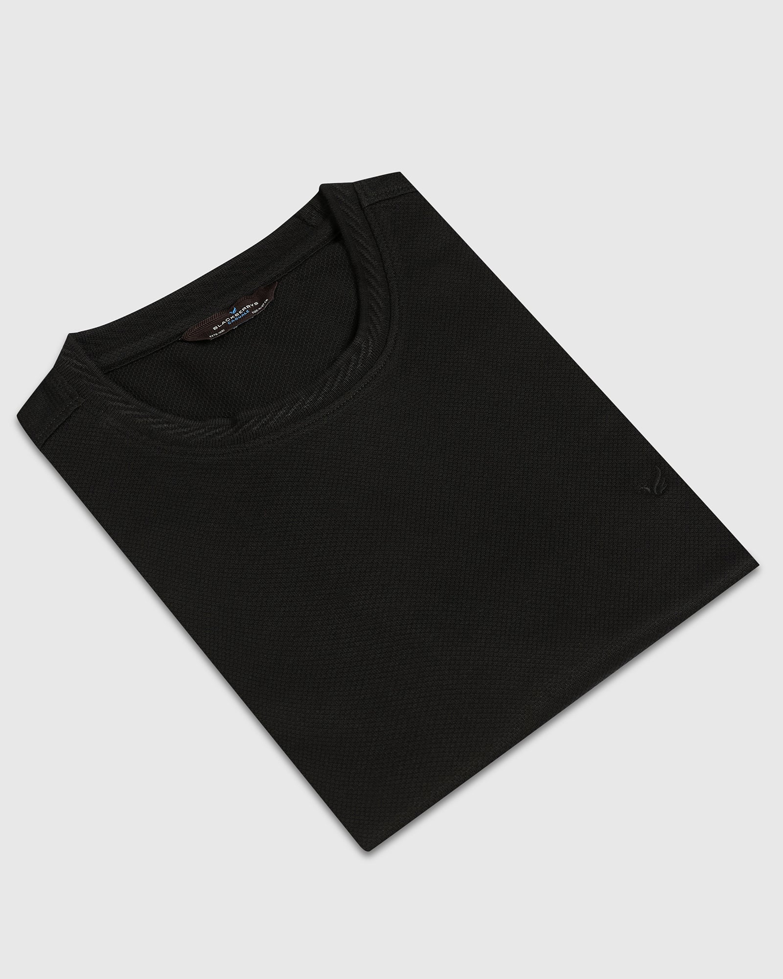 Black Crew Neck Textured T-Shirt - Hexa