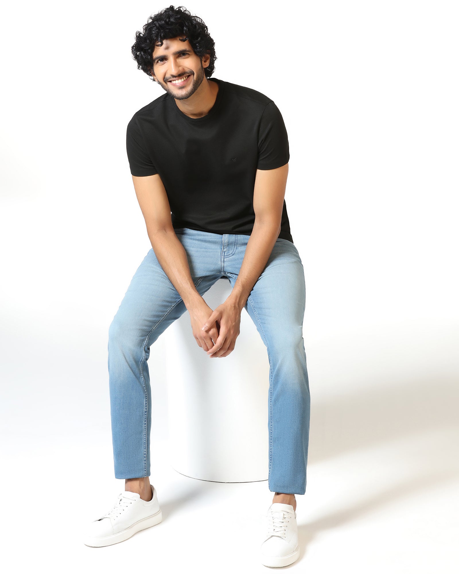 Black Crew Neck Textured T-Shirt - Hexa