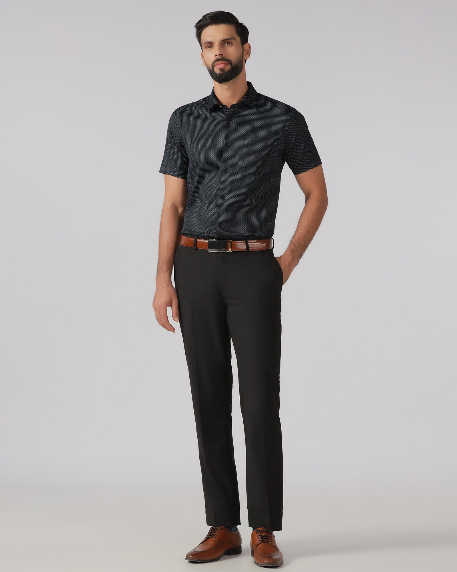 Black Half Sleeve Non Iron Printed Shirt - Radiant