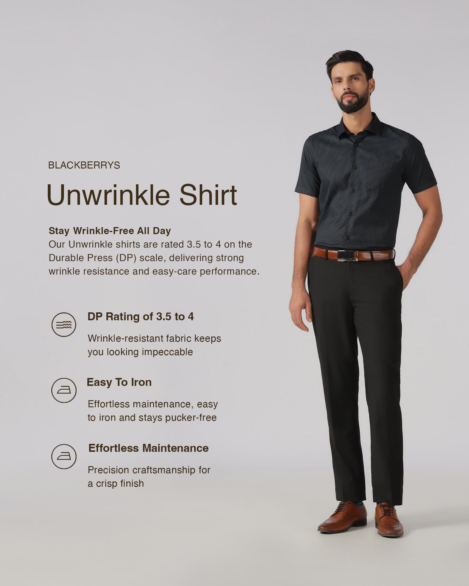 Black Half Sleeve Unwrinkle Printed Shirt - Radiant