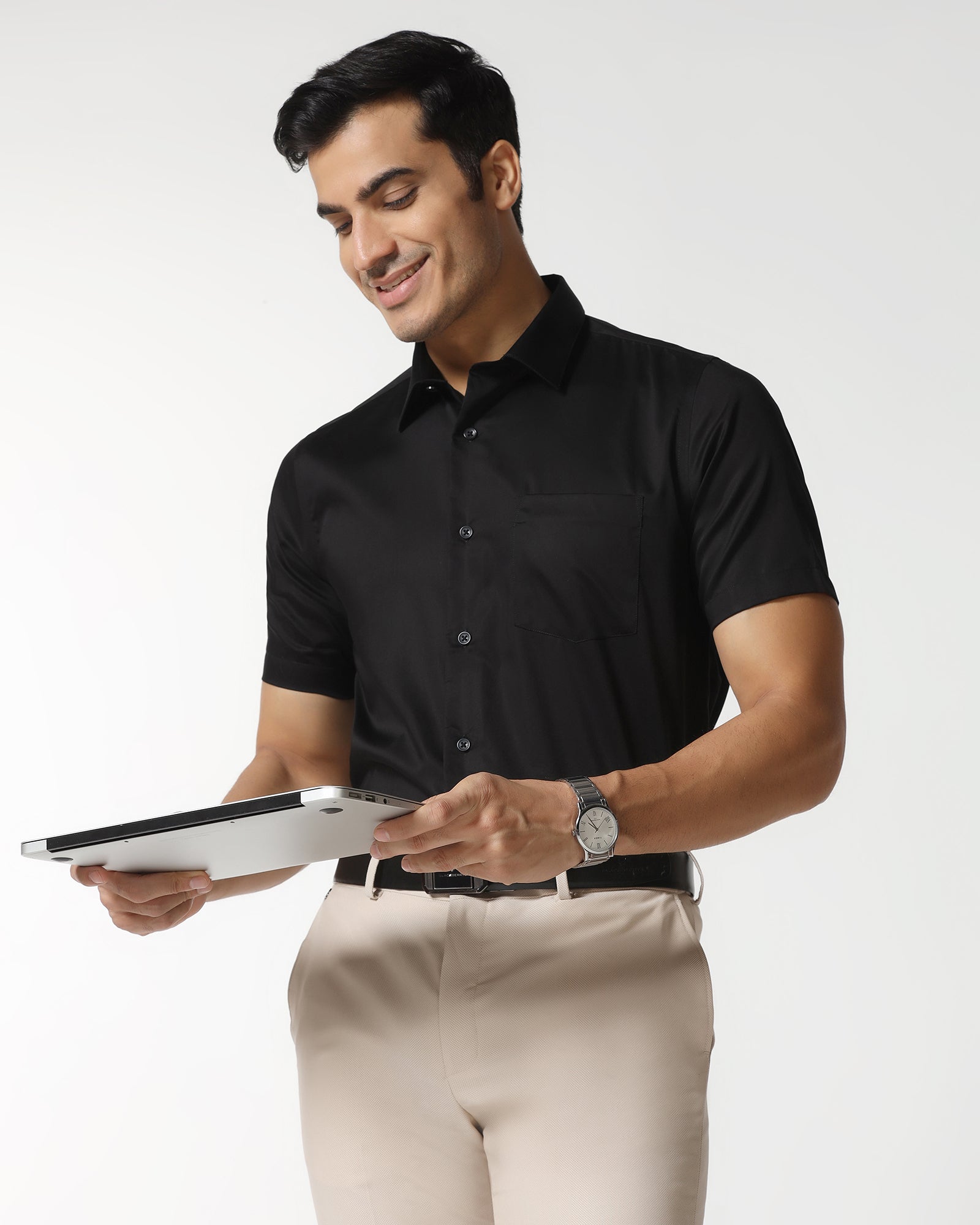 Black Half Sleeve Solid Shirt - Dawn