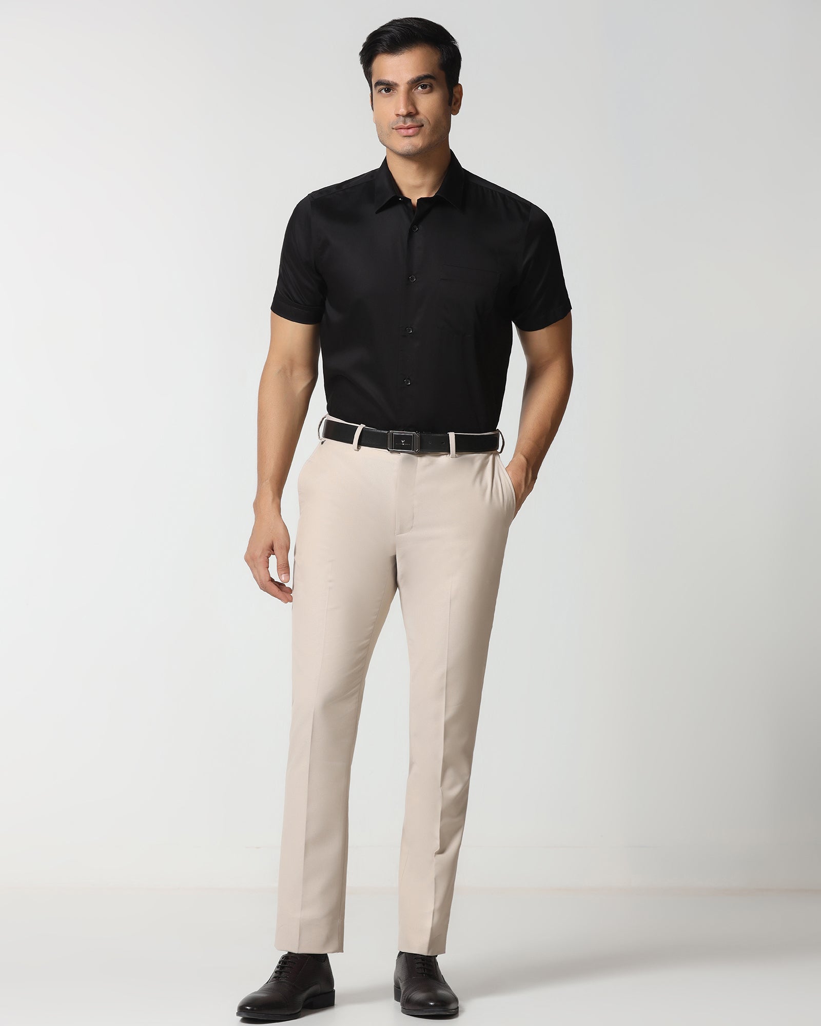 Black Half Sleeve Solid Shirt - Dawn