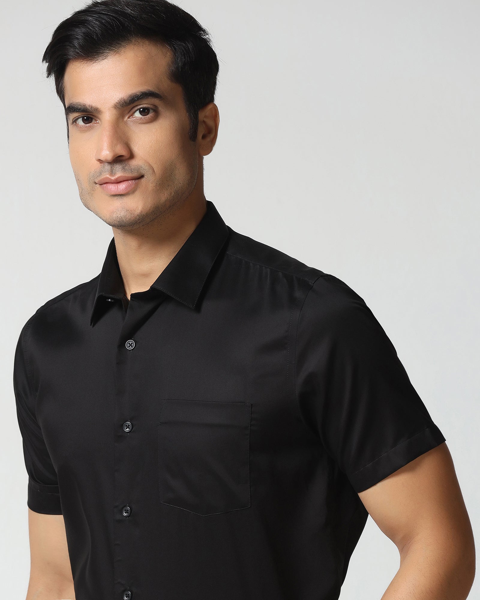 Black Half Sleeve Solid Shirt - Dawn