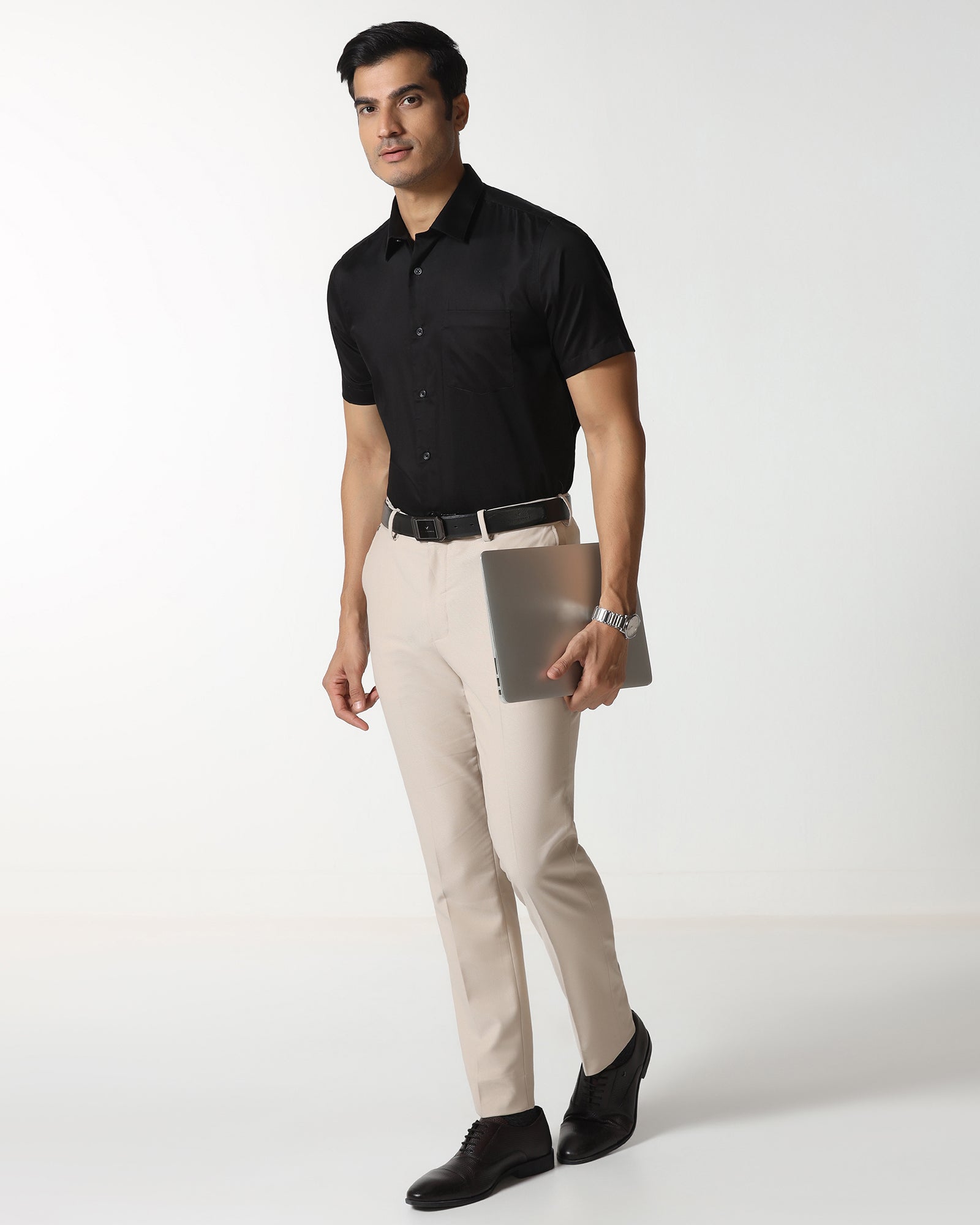 Black Half Sleeve Solid Shirt - Dawn