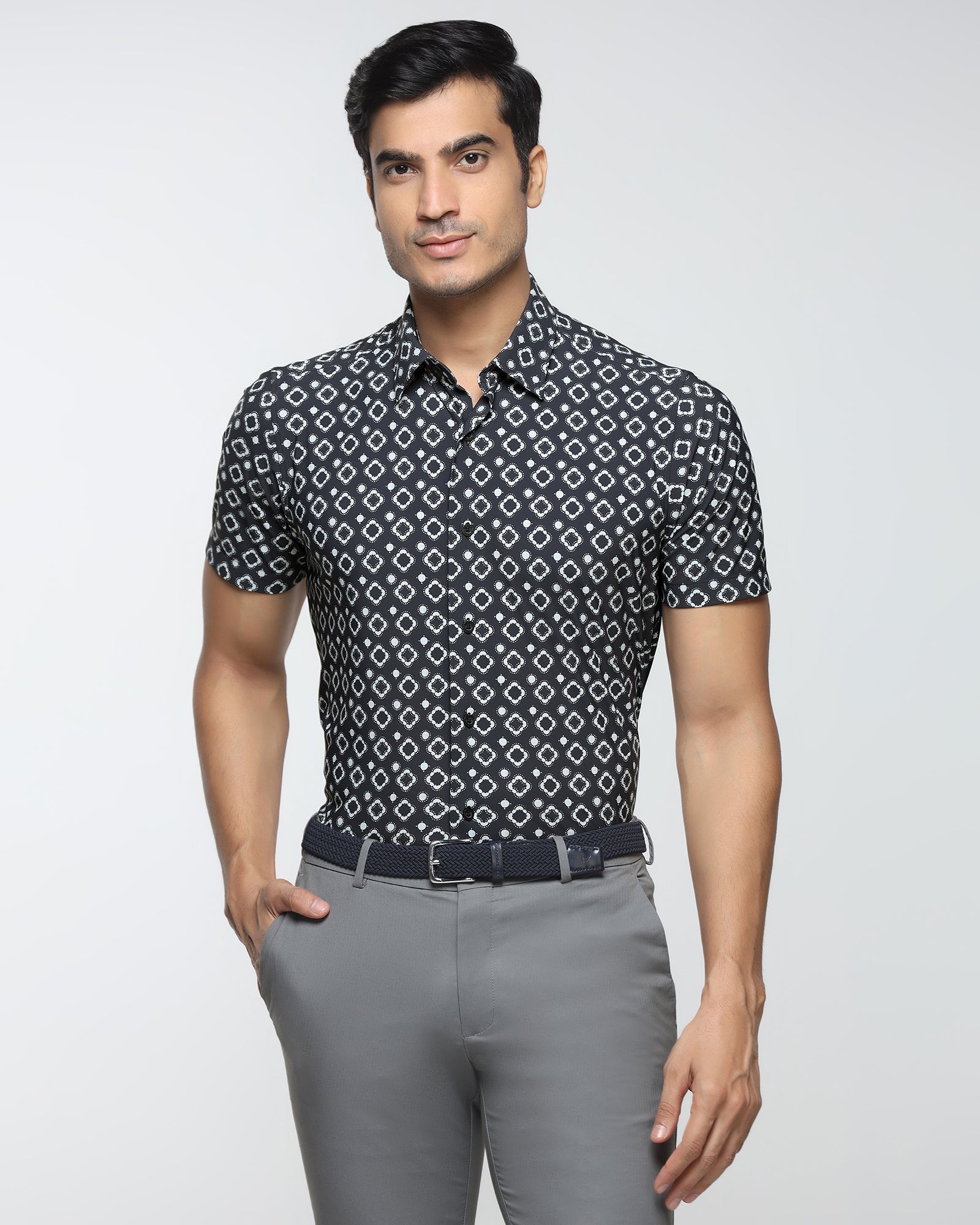 Black Half Sleeve TechPro Printed Shirt - Ronnel