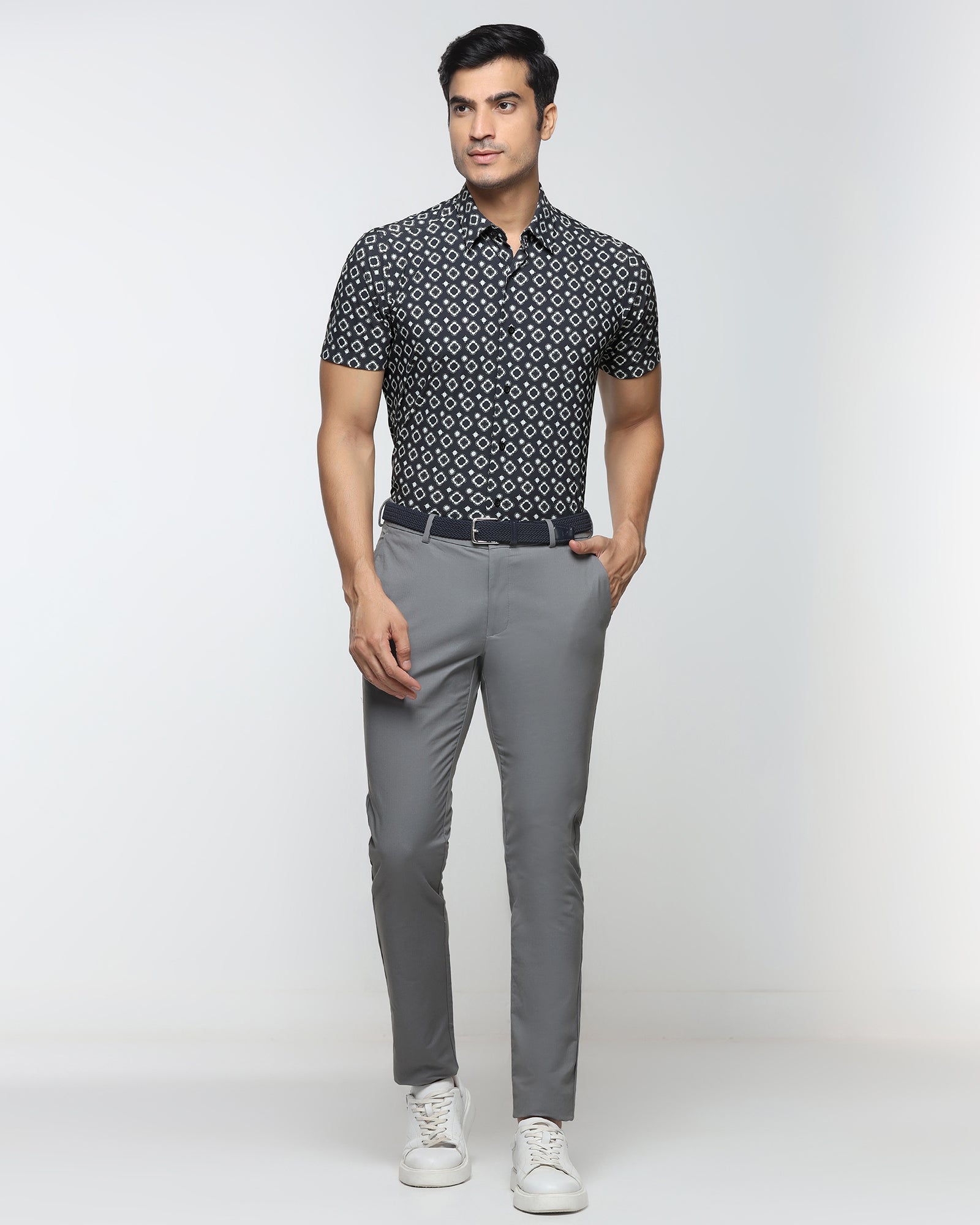 Black Half Sleeve TechPro Printed Shirt - Ronnel