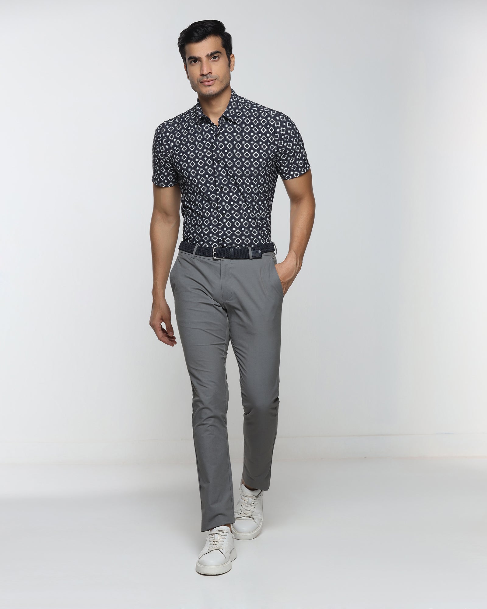 Black Half Sleeve TechPro Printed Shirt - Ronnel