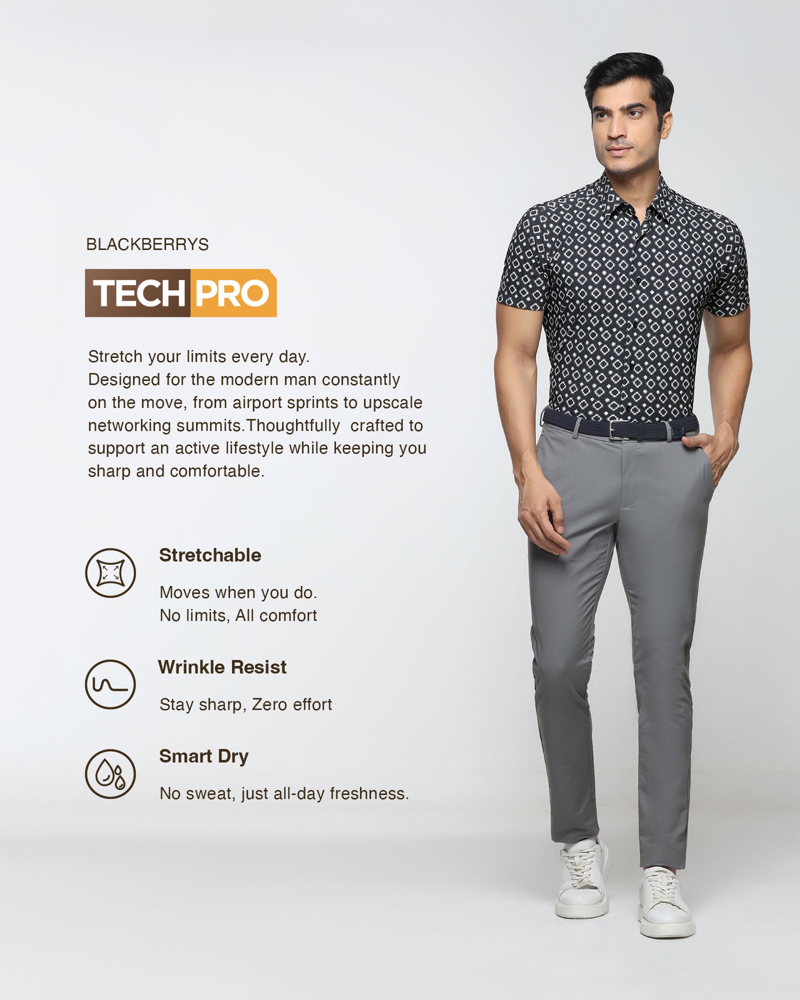 Black Half Sleeve TechPro Printed Shirt - Ronnel