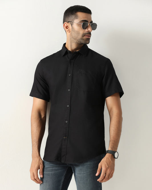 Black Half Sleeve Textured Shirt - Caty
