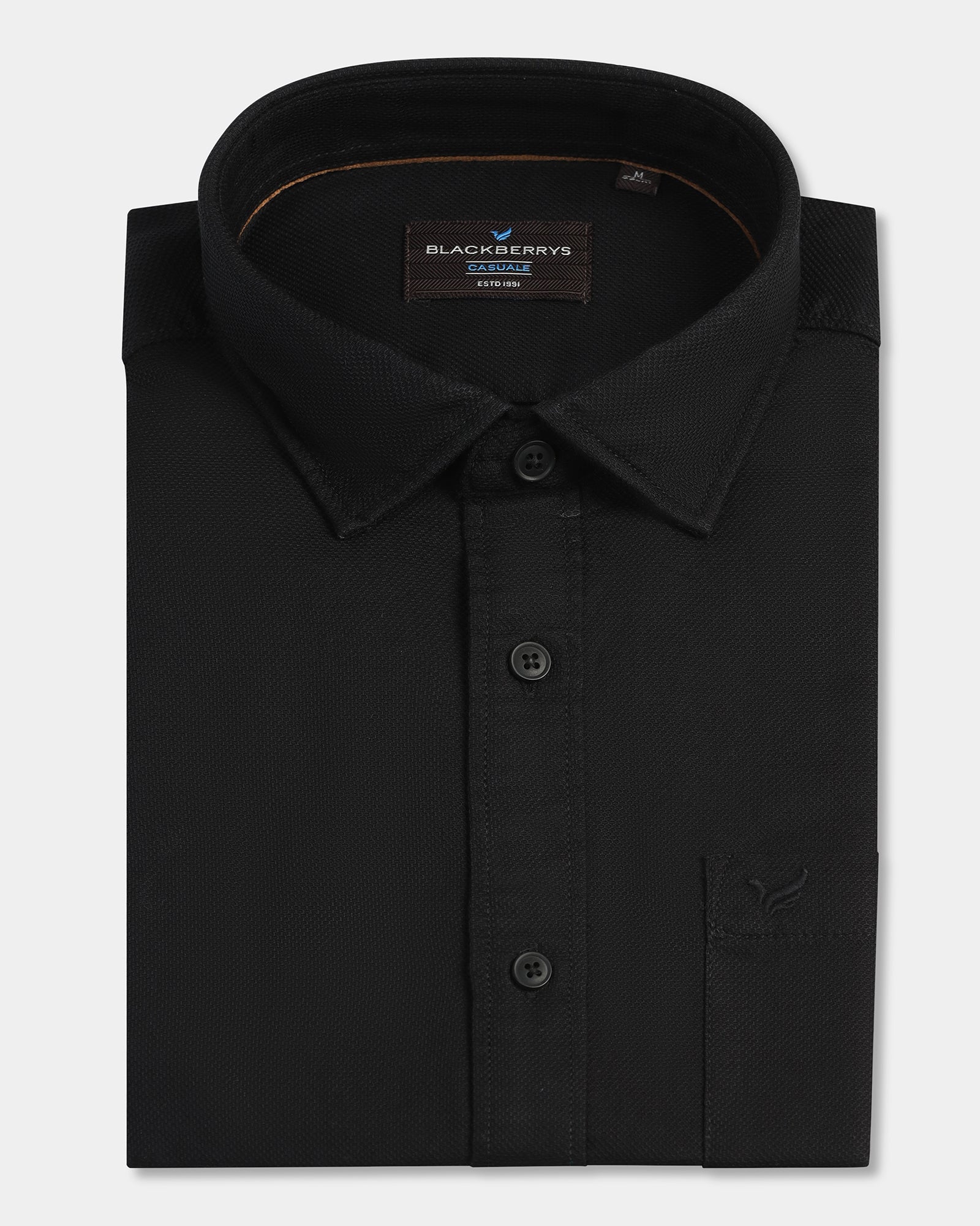 Black Half Sleeve Textured Shirt - Caty