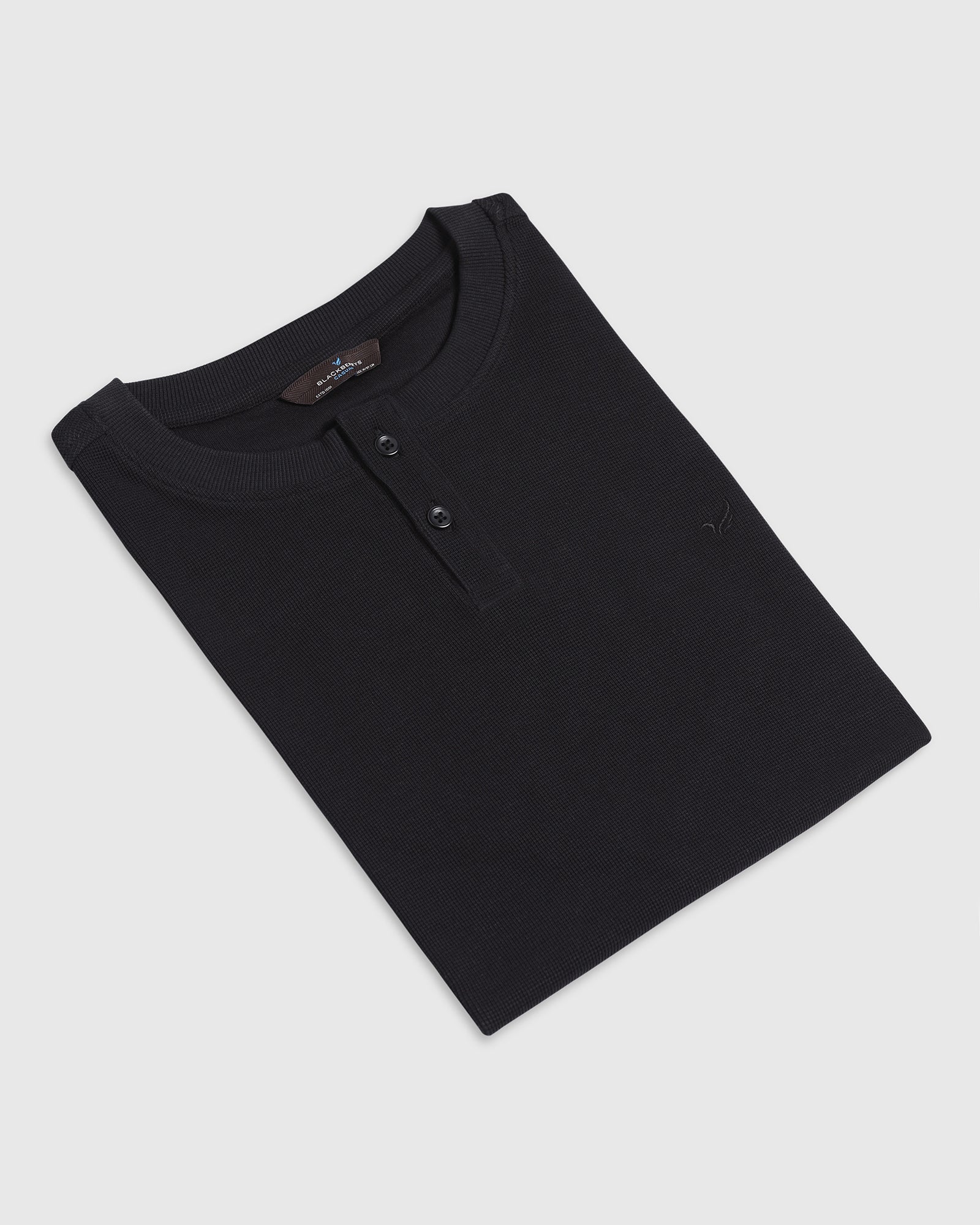 Black Henley Collar Textured T-Shirt - Hann
