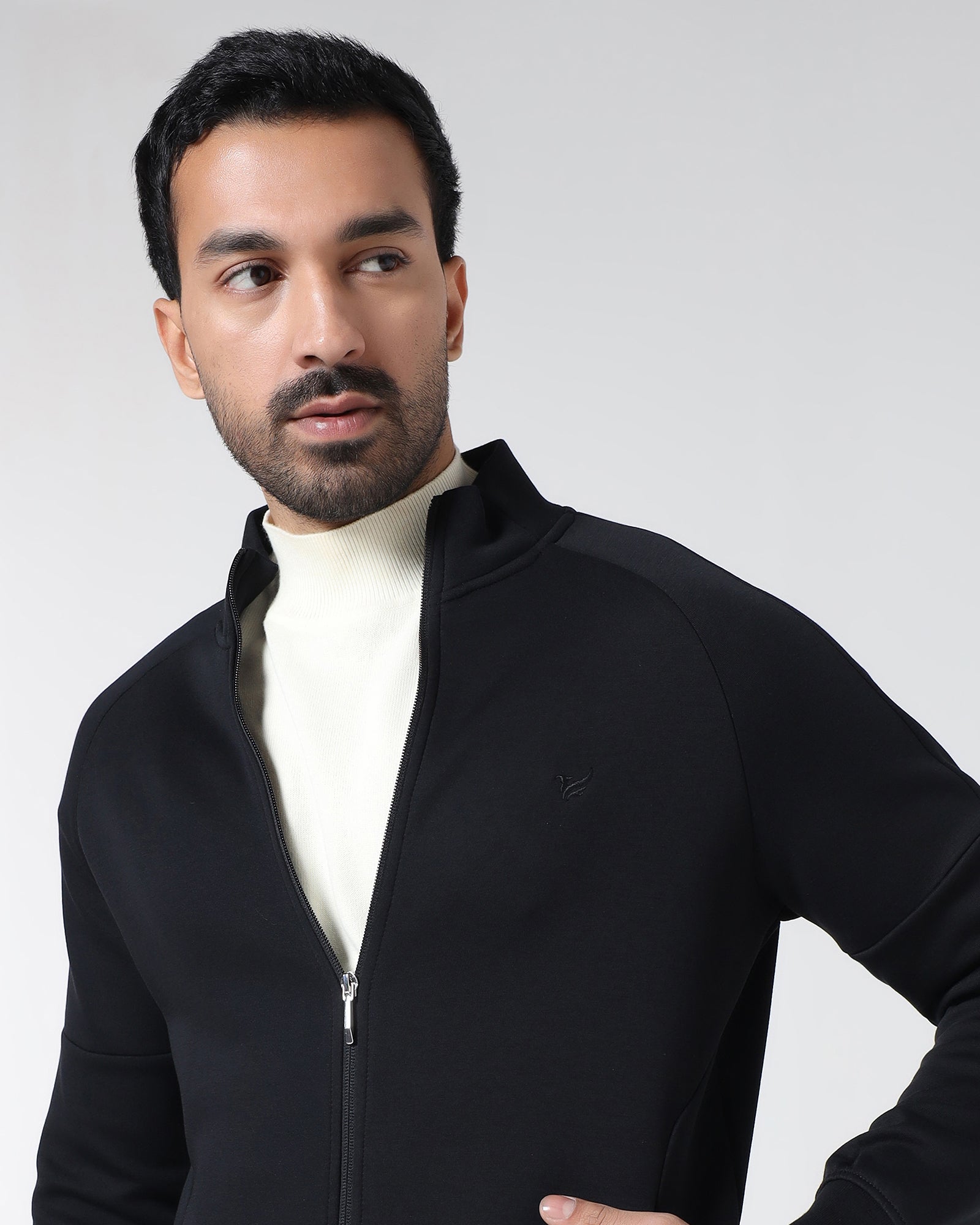 Black High Neck Solid Sweatshirt - Decy