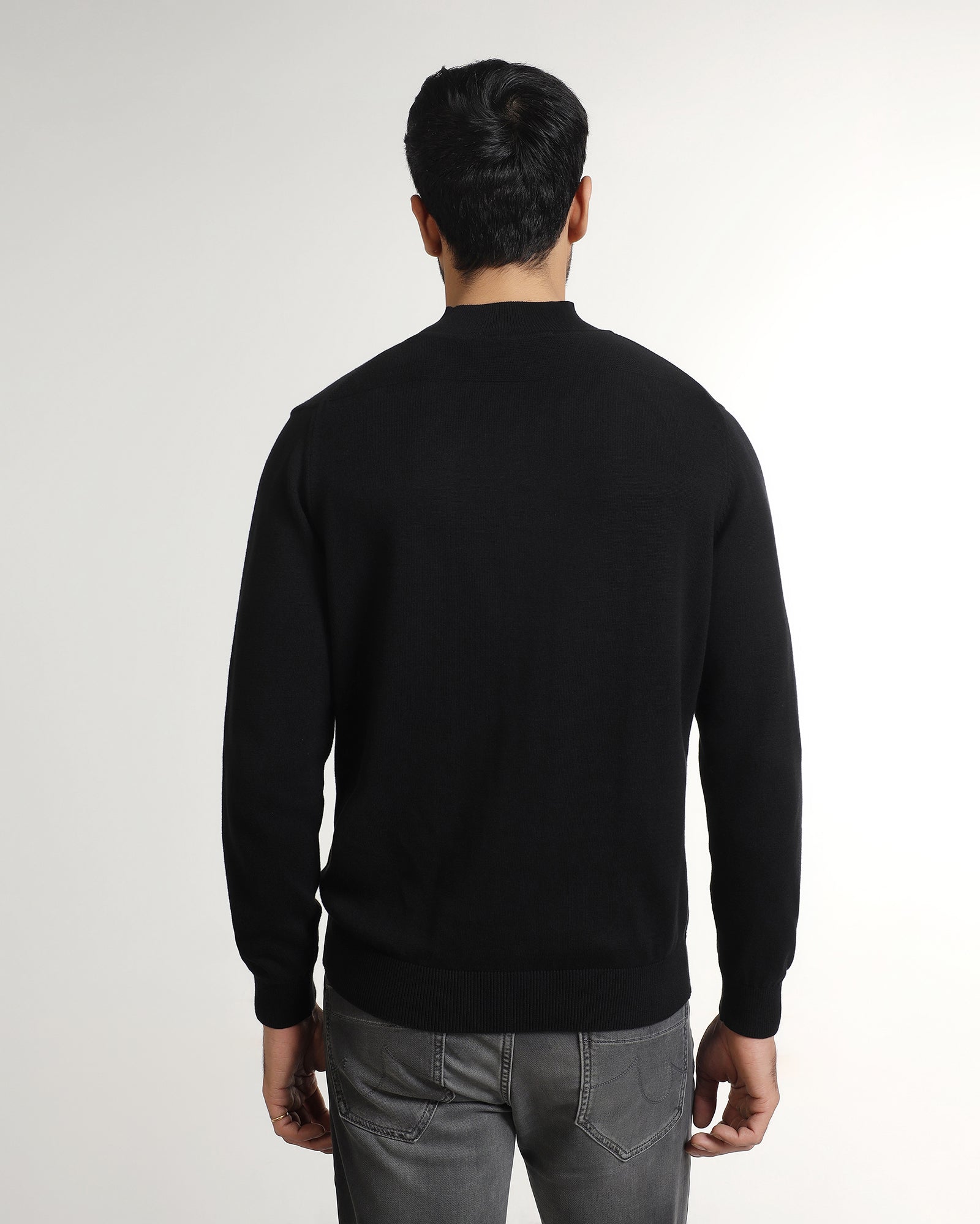 Black High Neck Solid Sweater - Pop