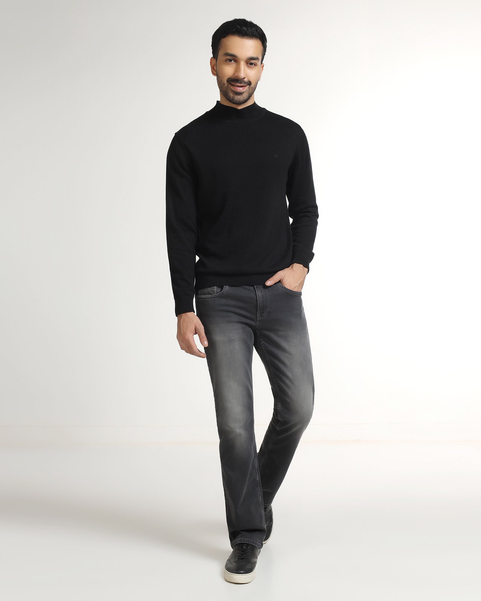 Black High Neck Solid Sweater - Pop