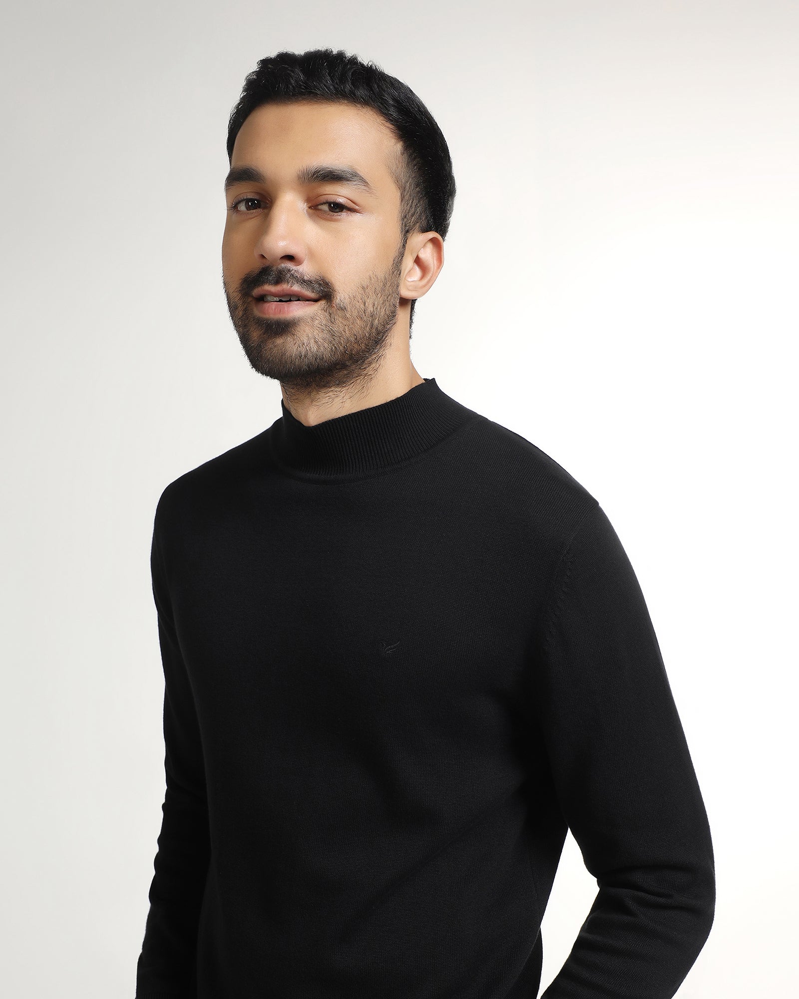 Black High Neck Solid Sweater - Pop