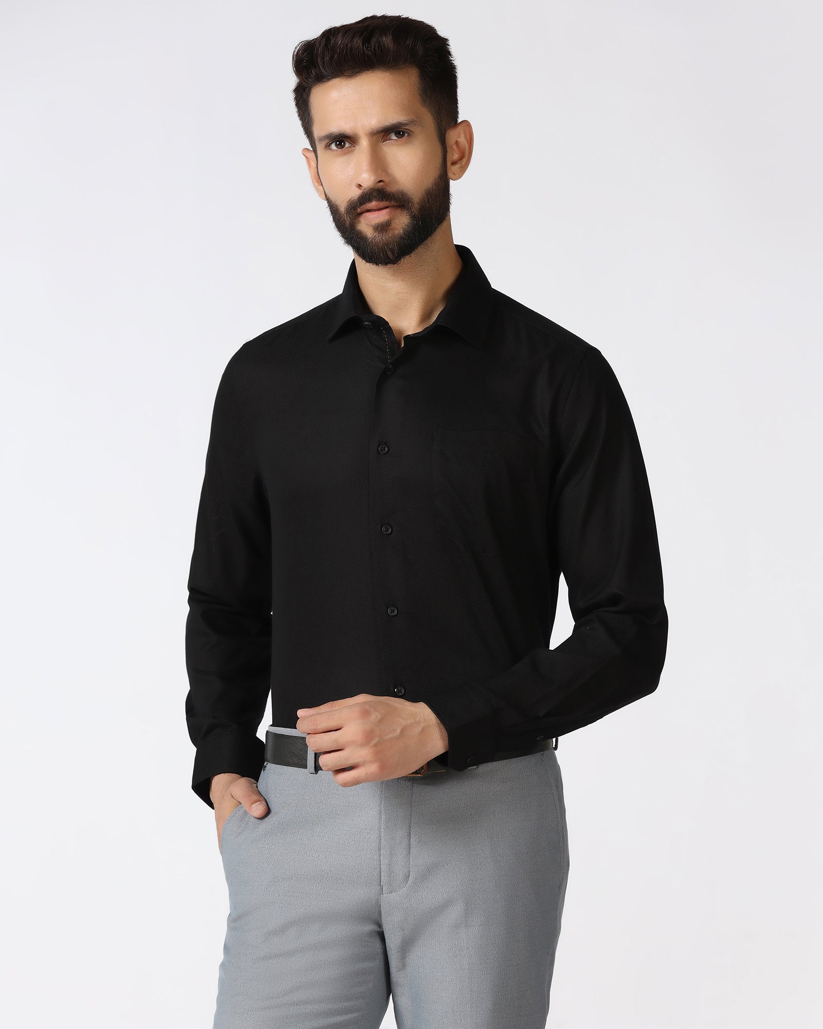 Black Non Iron Textured Shirt - Destine