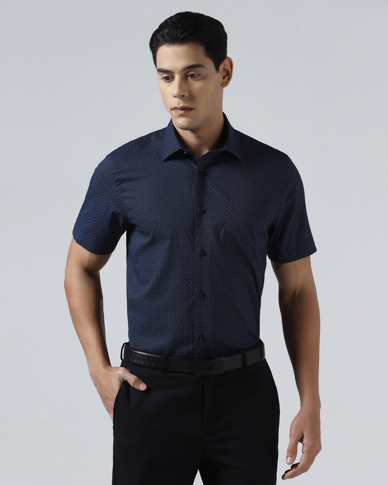 Black Half Sleeve Printed Shirt - Andrew