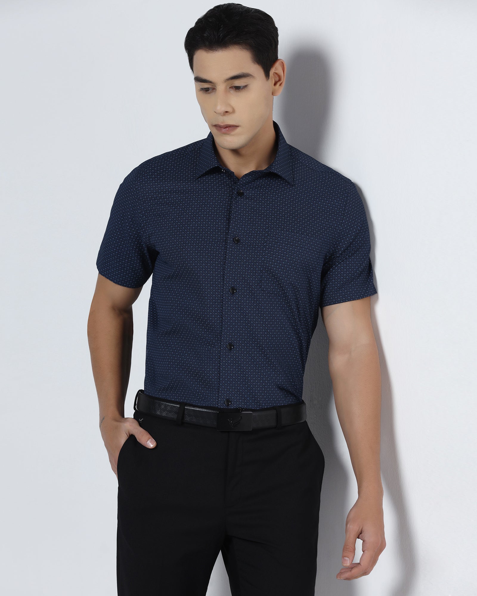 Black Half Sleeve Printed Shirt - Andrew