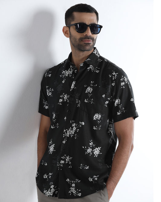 Black Half Sleeve Printed Shirt - Hobson