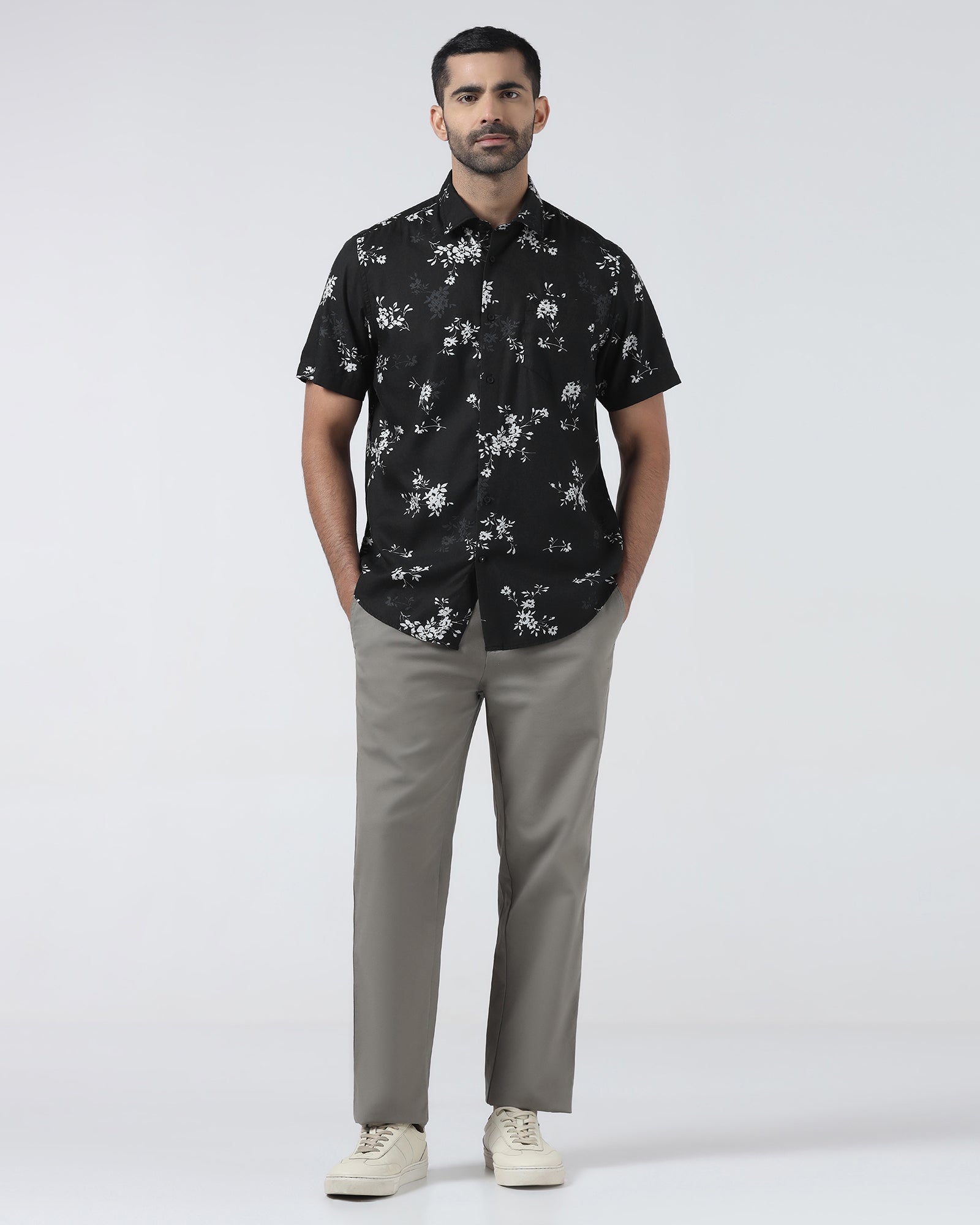 Black Half Sleeve Printed Shirt - Hobson