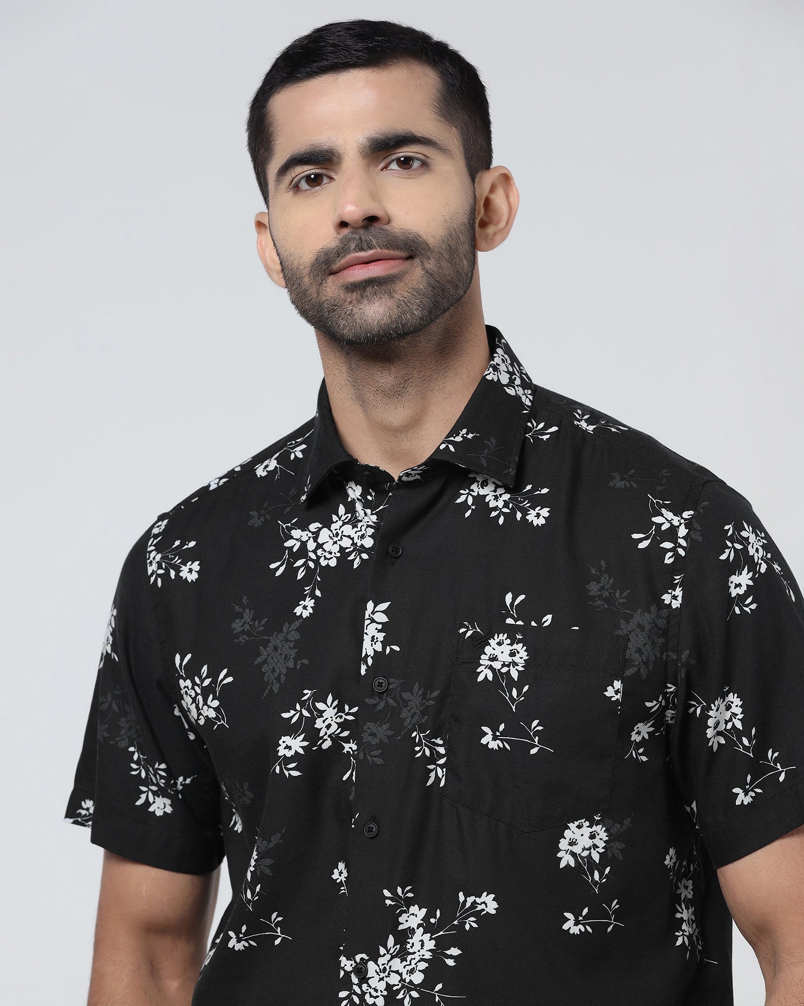 Black Half Sleeve Printed Shirt - Hobson