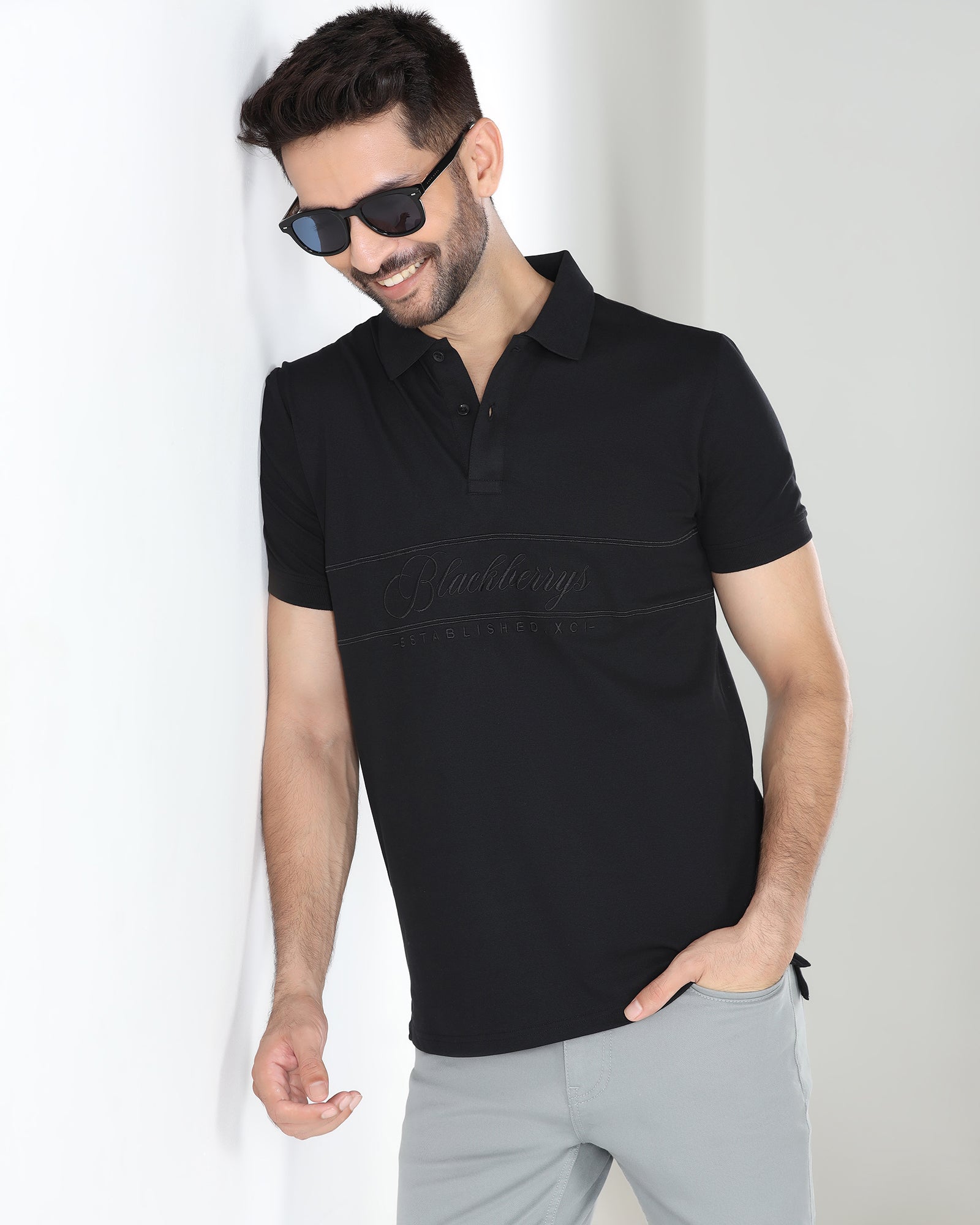 Black Solid Polo - Grand