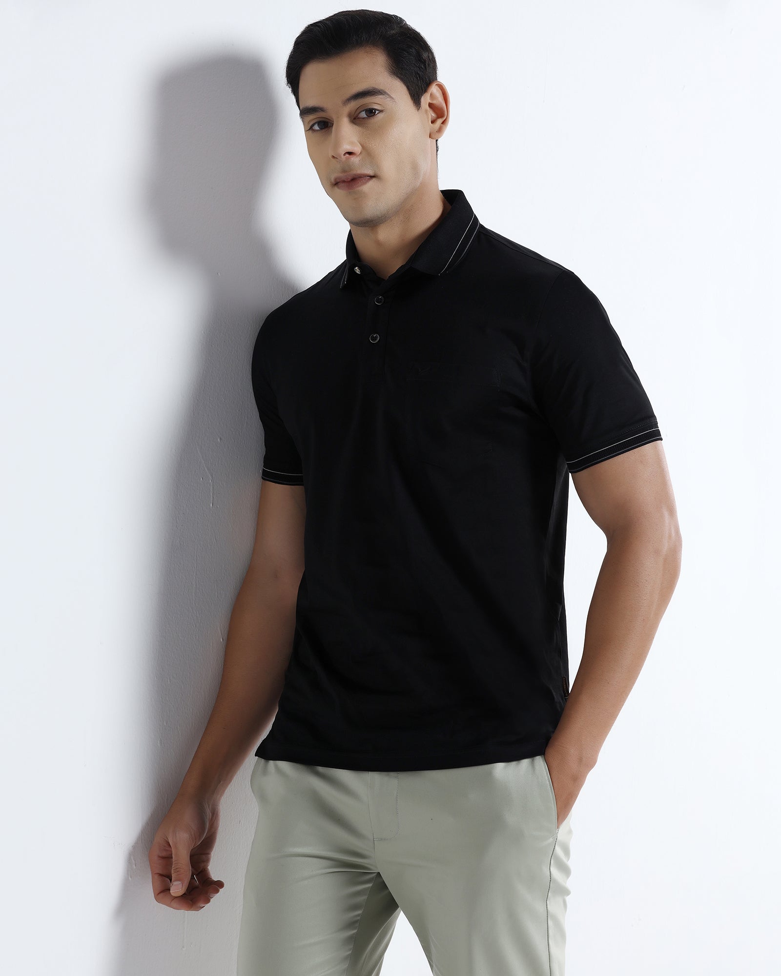 Black Solid Polo - Ram